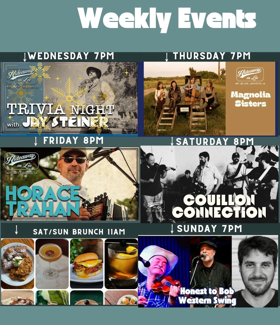 Something SPECIAL this week!  We will have a CAJUN JAM on both Friday and Saturday from 5-7pm to celebrate the wrap up of Balfa Camp.  Drew Simon will lead the jam Friday and Jesse Lege will lead the jam Saturday (free entry to jam!) The music will b