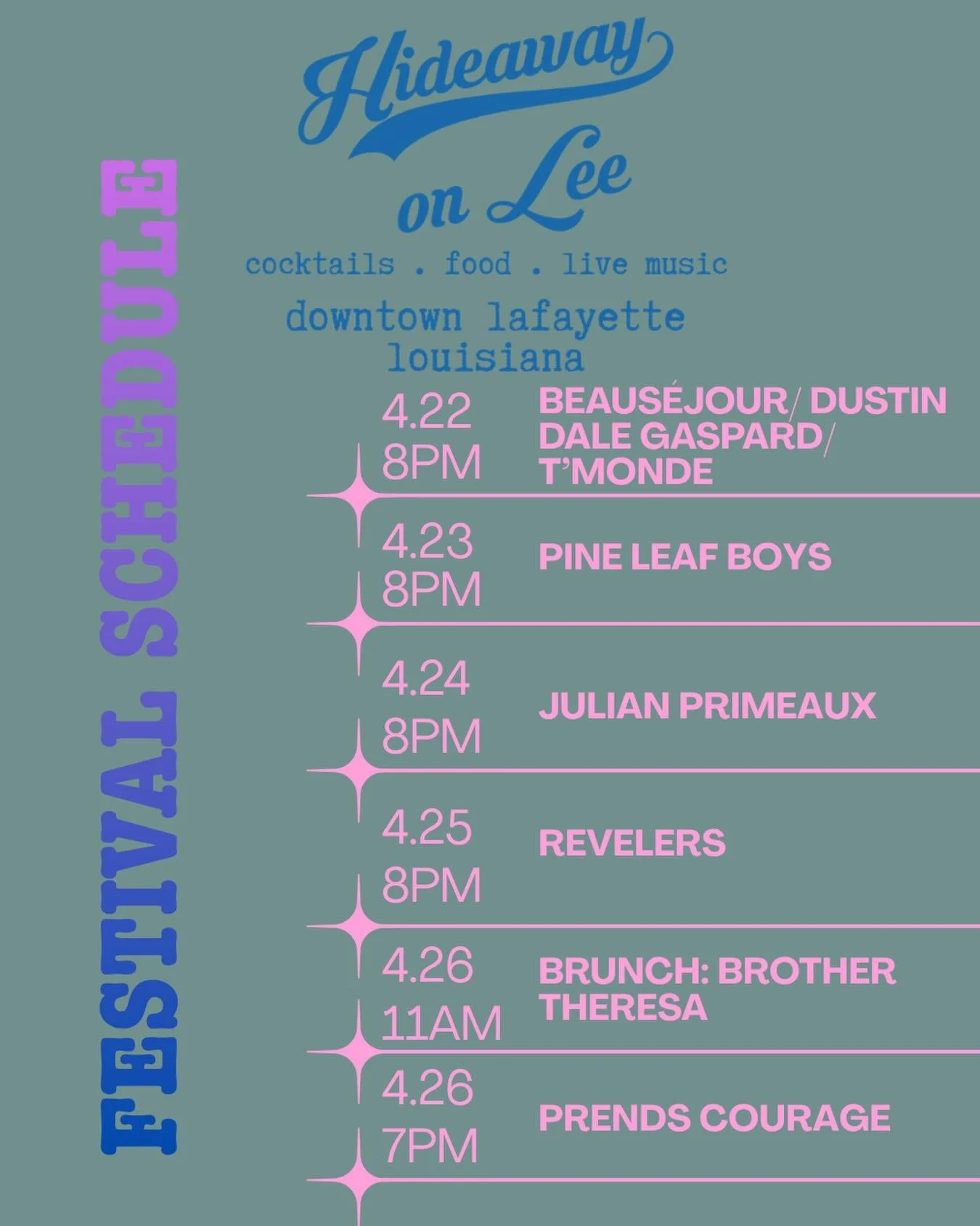 Come see us for Festival, we&rsquo;ll be open all day Saturday and Sunday with drink and food specials.