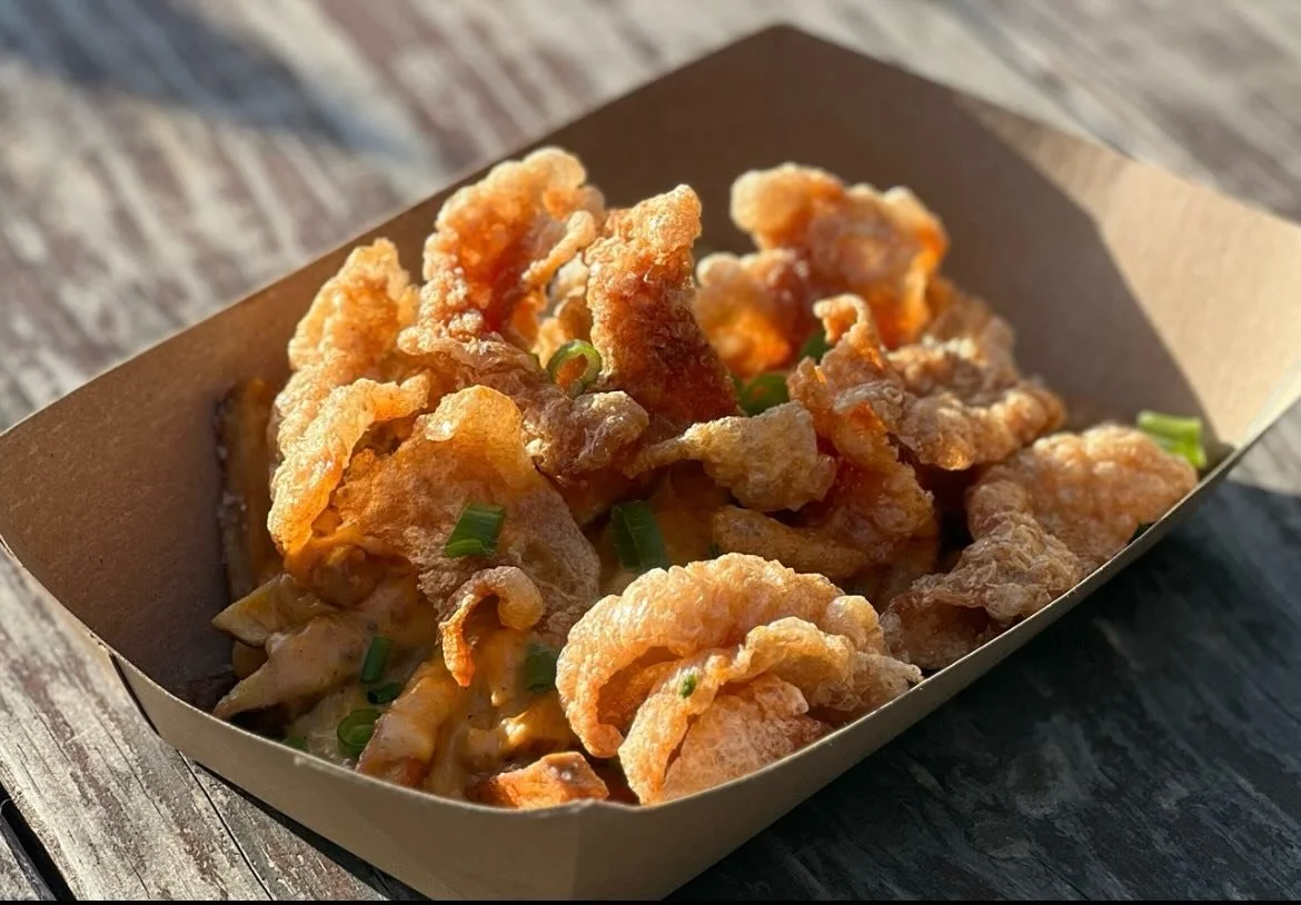 Fest Feast! &ldquo;Baby got Boudin&rdquo;
Boudin, beer cheese over hand cut fries topped with pork rinds