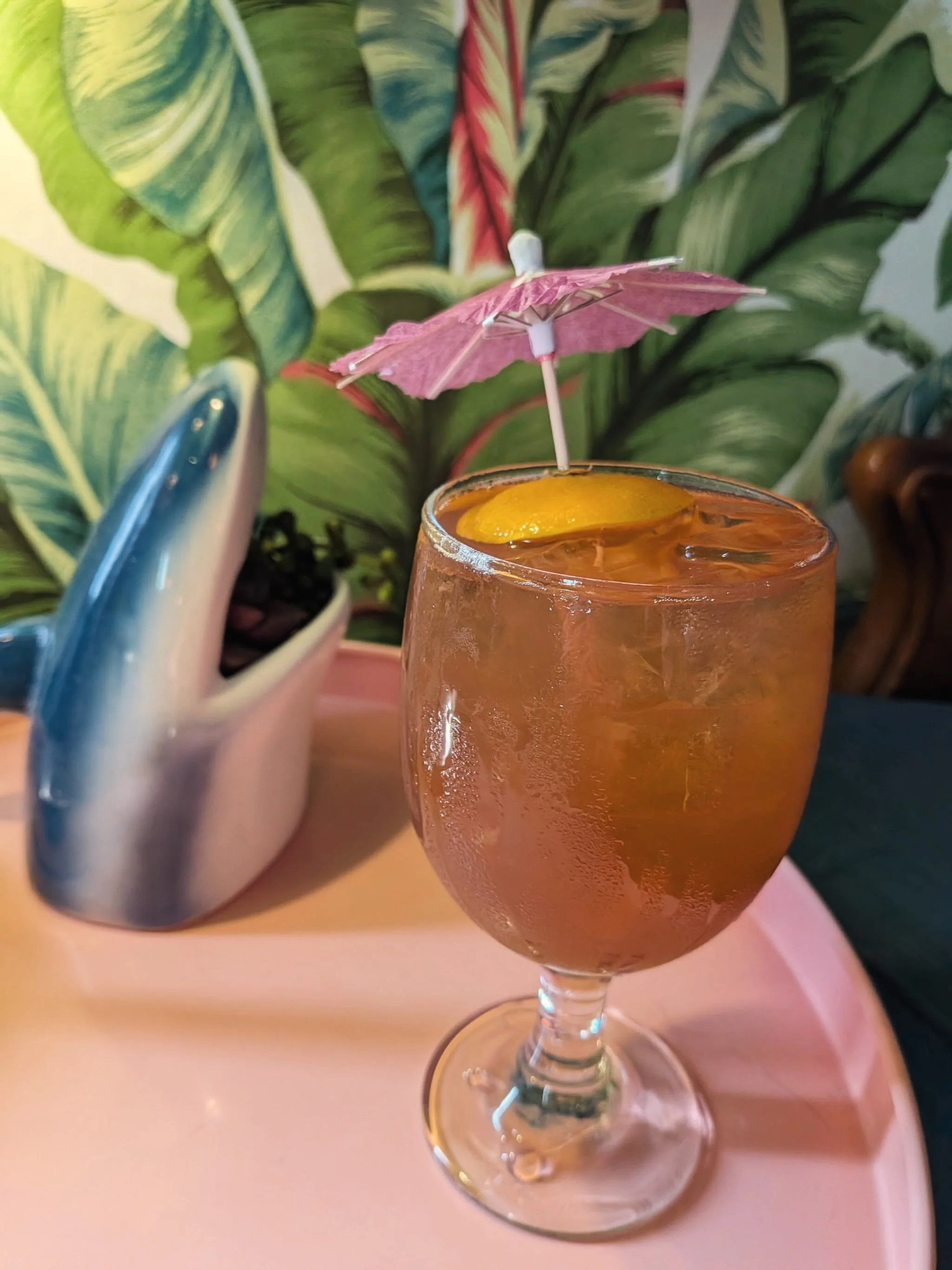 Next up: &ldquo;Born to Rum&rdquo;
Pusser&rsquo;s rum, Myer&rsquo;s rum, velvet falernum, cassis liqueur, Swedish Punsch, lime juice, ginger beer, Absinthe