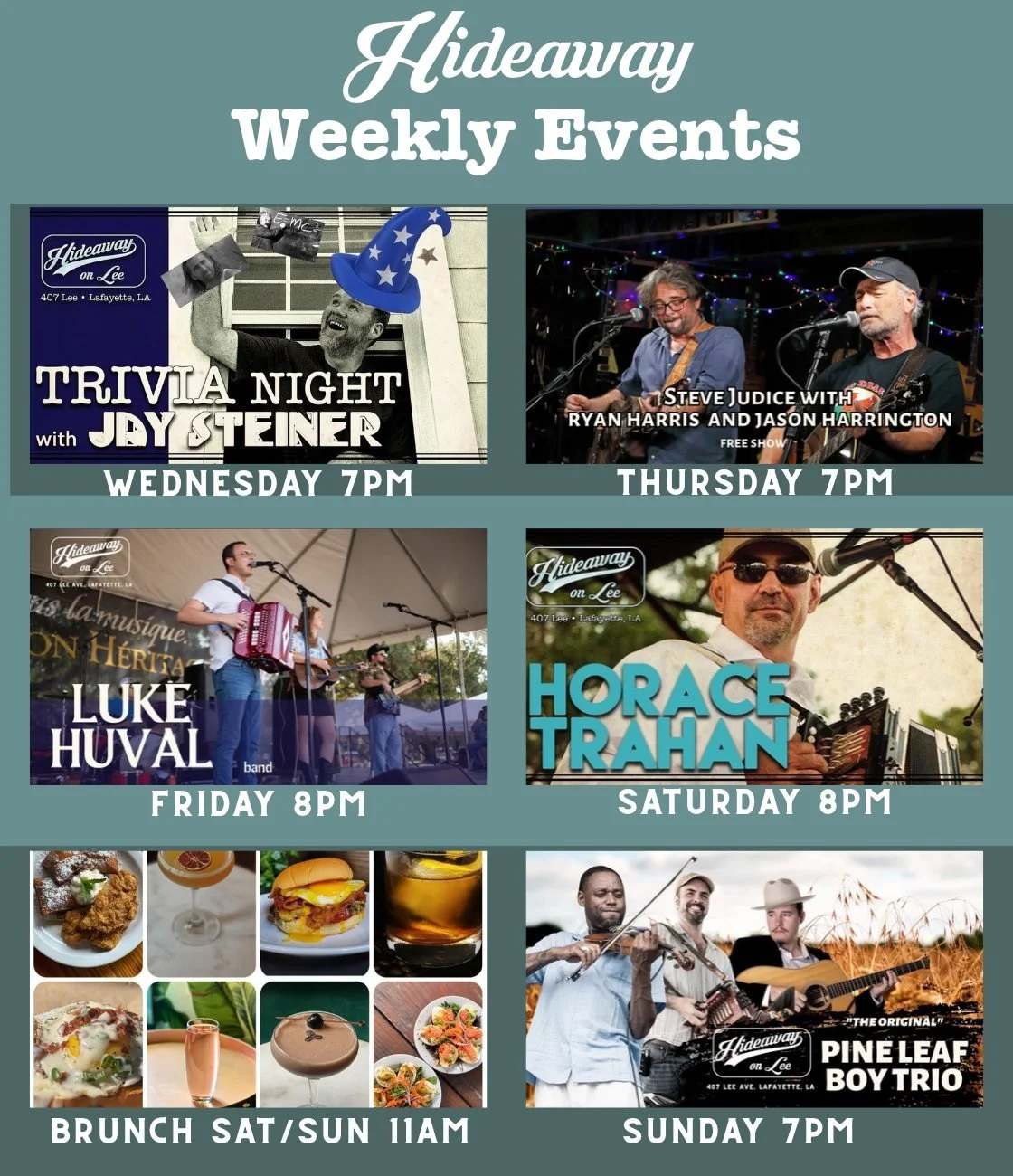 This week at Hideaway on Lee!  BEAUTIFUL weather to be outdoors!