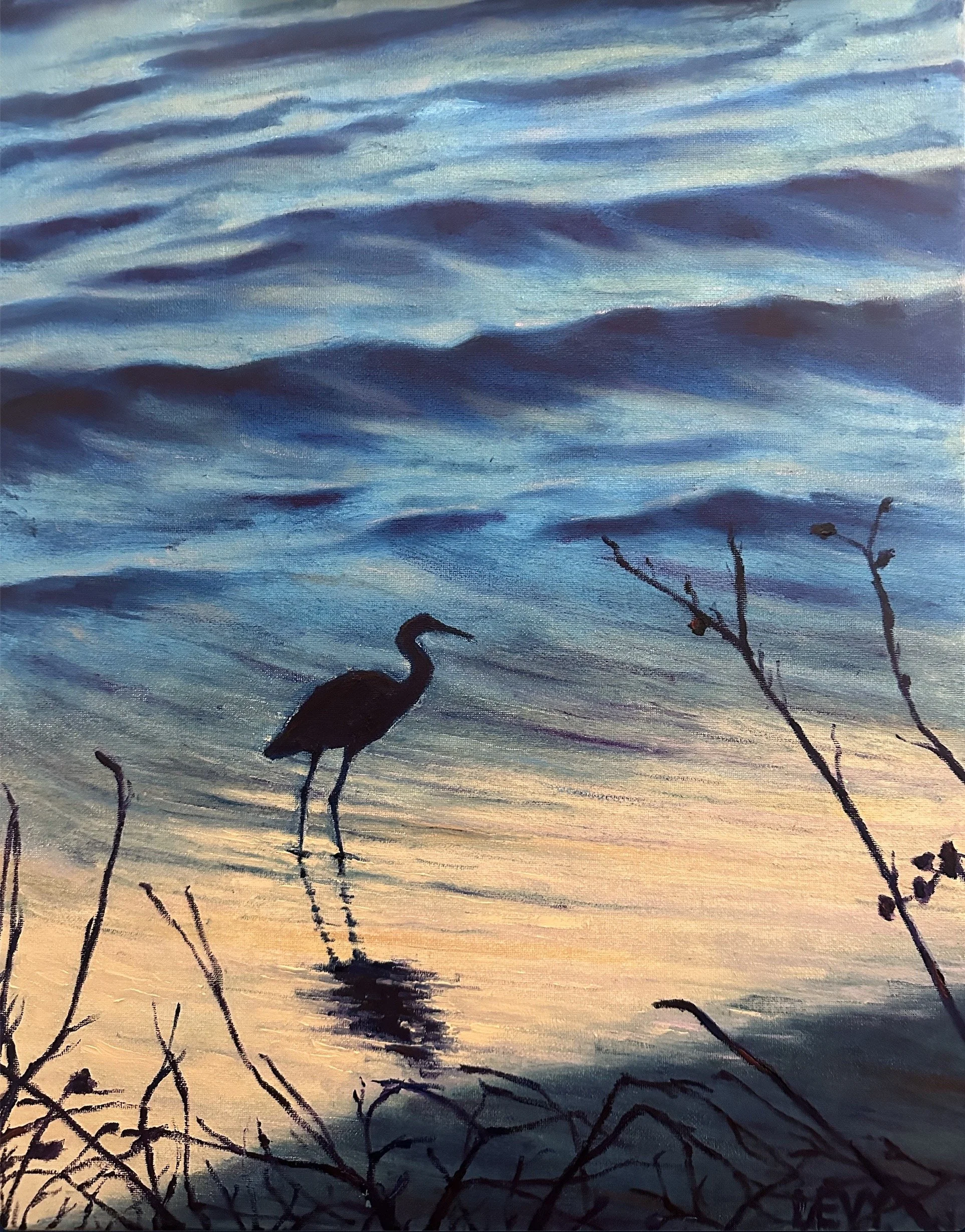 December Egret  |   16 x 20"  !  Oil on Canvas  |  December 2023    