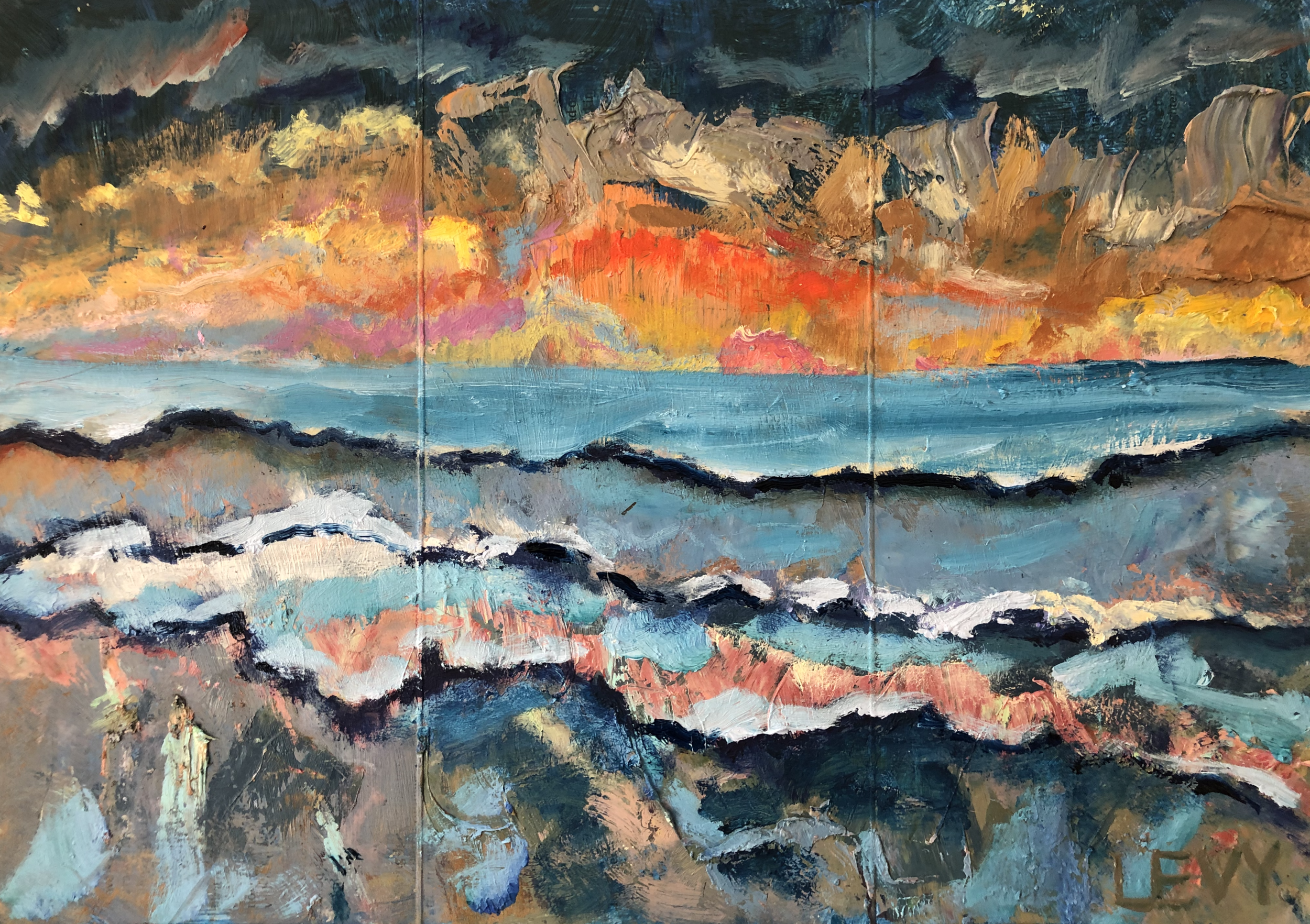 Love and Sunset In the Time of Covid  |  Oil on Tri-Fold Cardstock  |   10" x 14"   |  May 2021