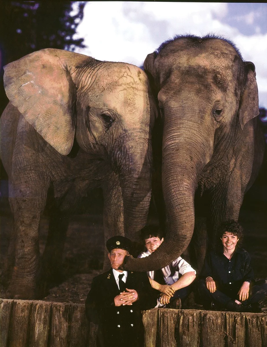 Elephant Keepers with Katie &amp; Kumara, Whipsnade Park Zoo, Dunstable, Bedfordshire, June 14, 1983