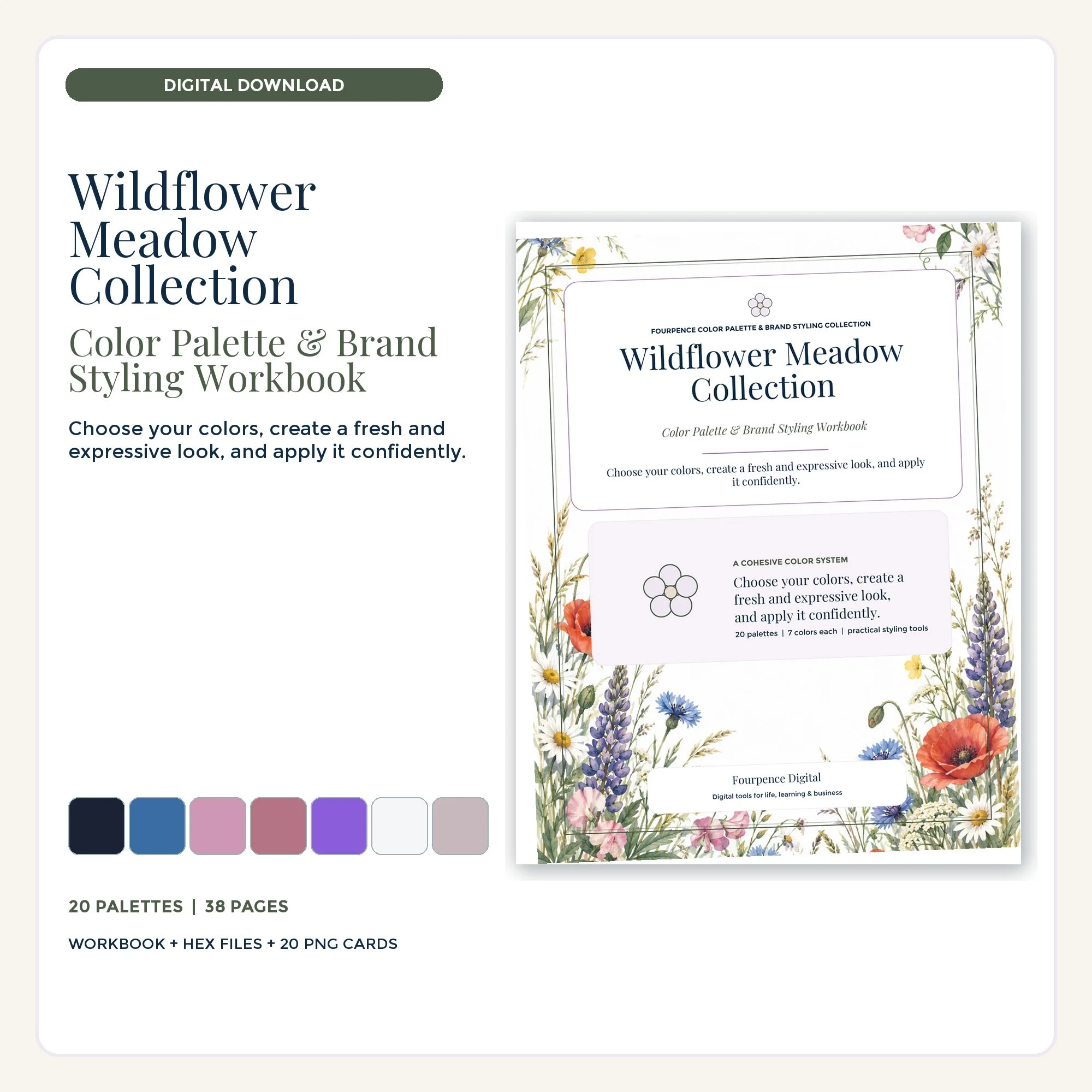 Wildflower Meadow Color Palette & Brand Styling Workbook cover and coordinated digital product mockup.