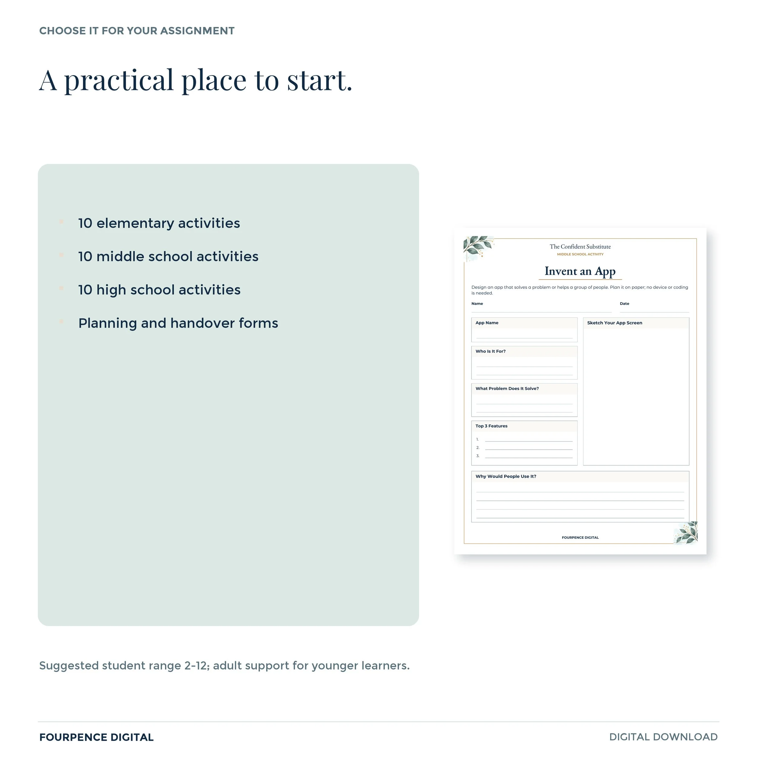 Examples and suggested audience for Ultimate Substitute Vault, with an actual interior page.