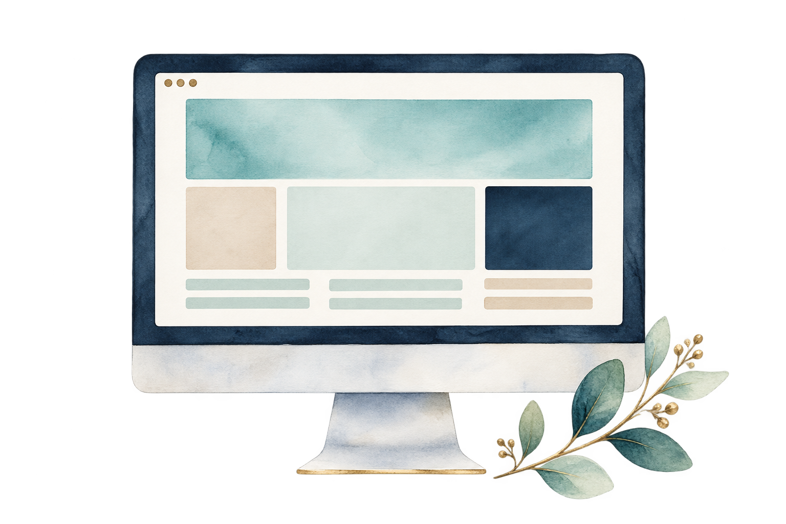 Desktop computer displaying a polished Fourpence Design website layout.