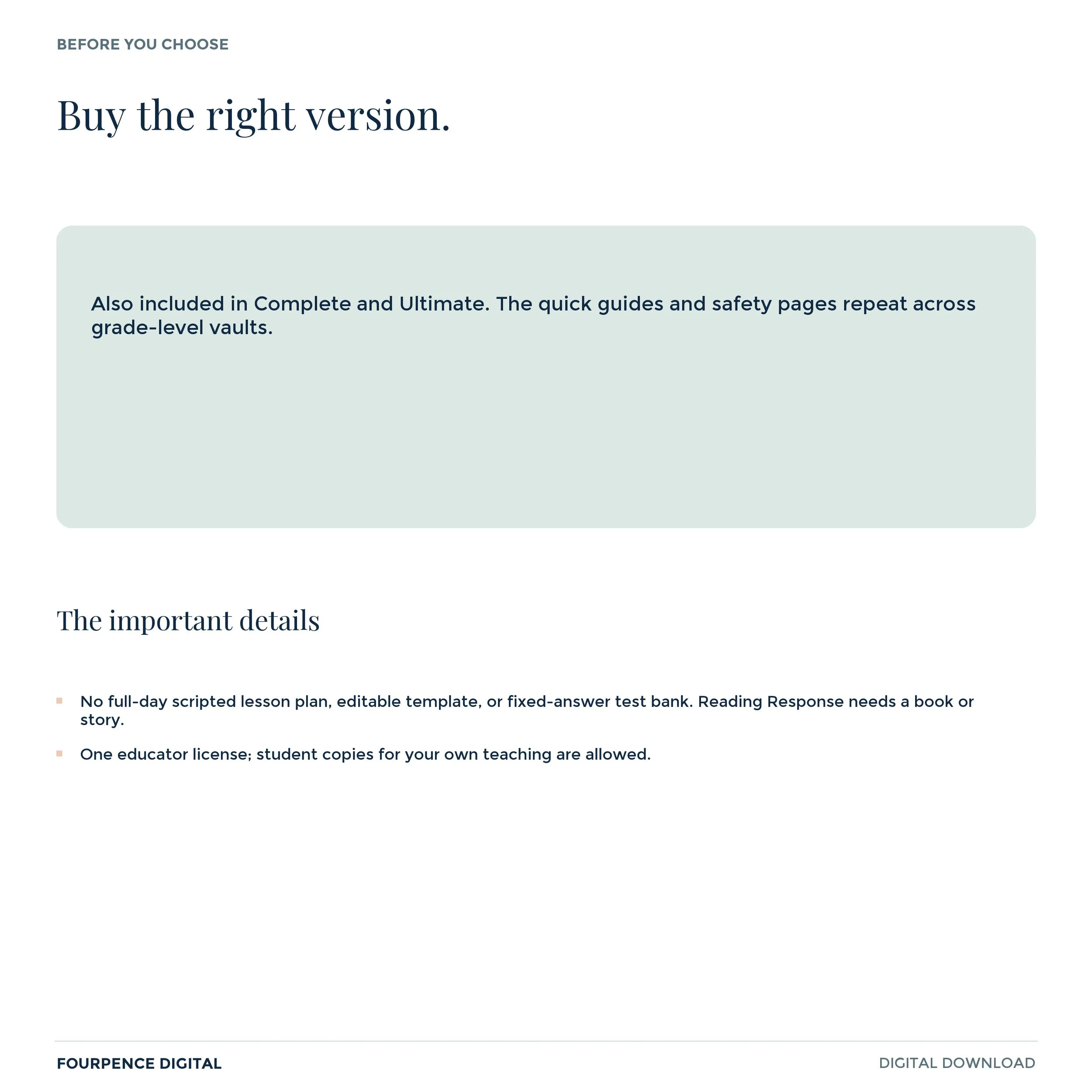 Content-overlap and purchase limitations for Elementary Emergency Activity Vault.