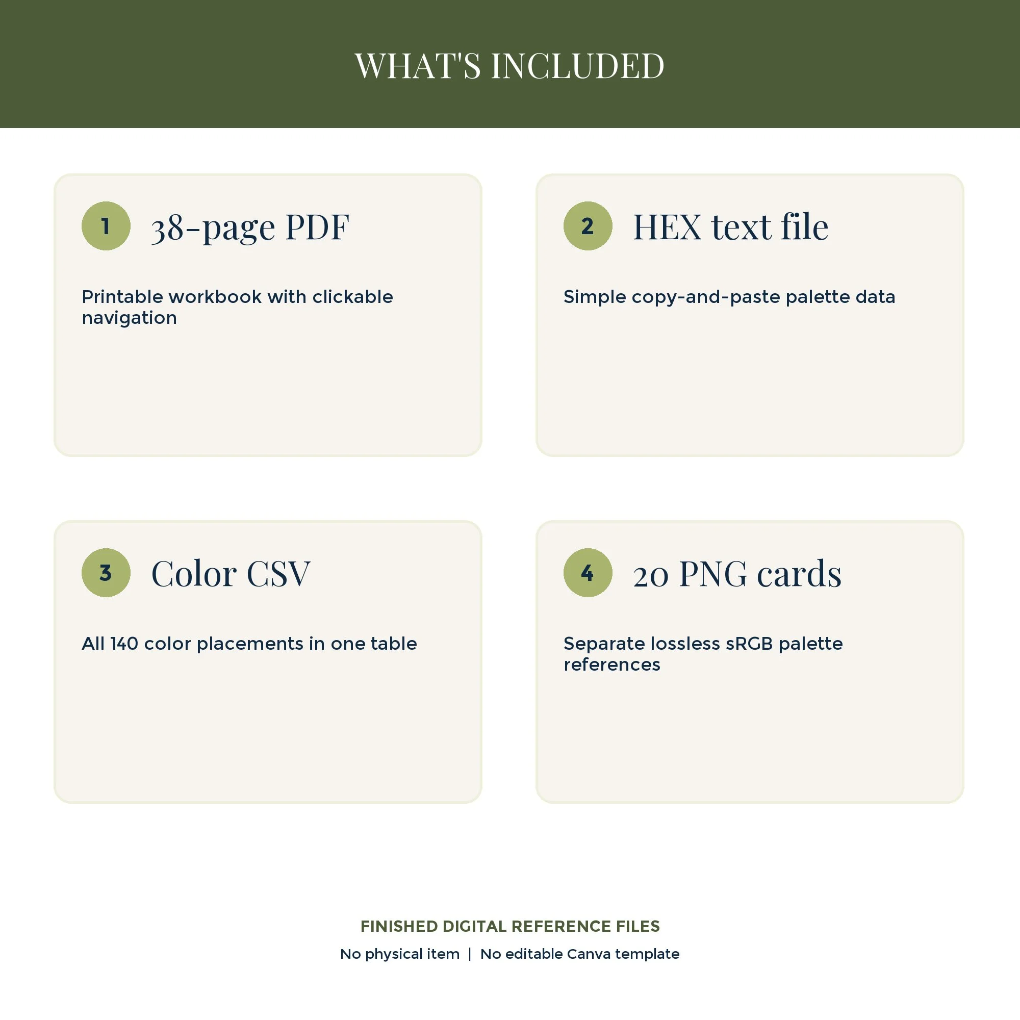 Preview of files included in the Citrus Grove workbook: PDF, HEX codes, CSV reference, and 20 PNG palette cards.