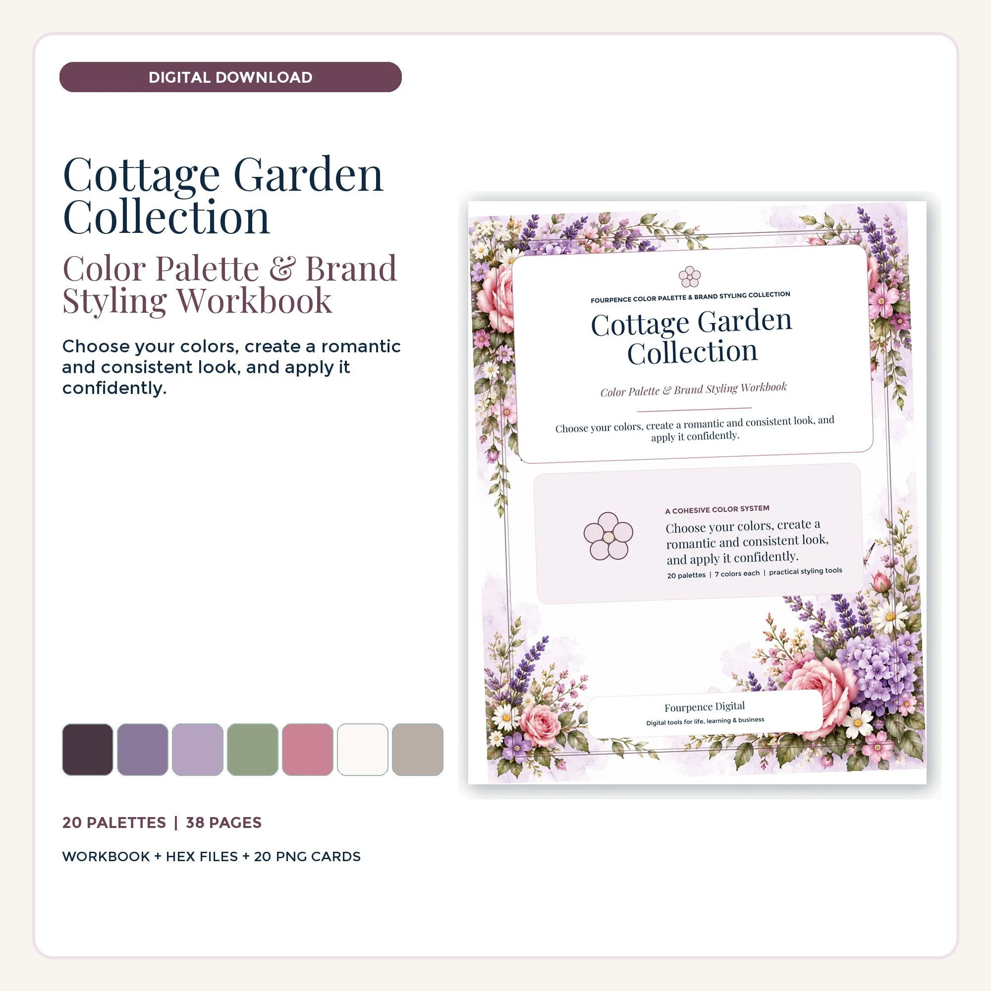 Cottage Garden Color Palette & Brand Styling Workbook cover and coordinated digital product mockup.