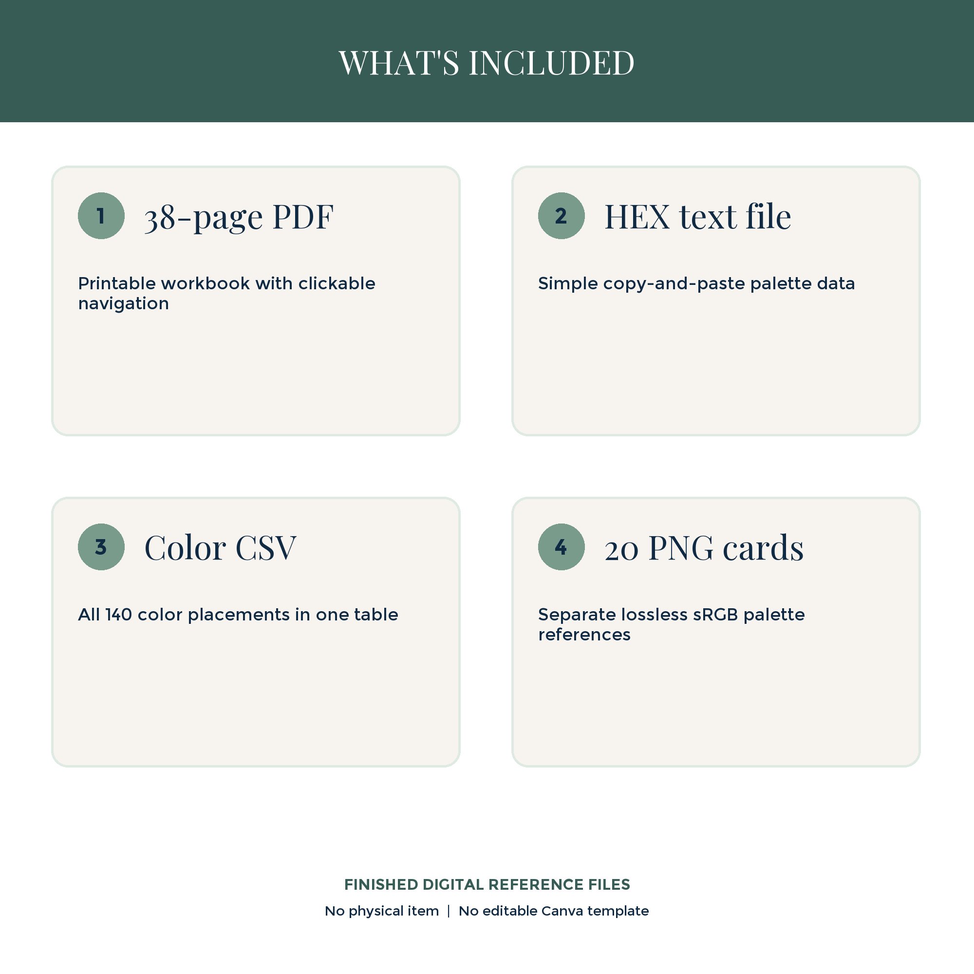 Preview of files included in the Mediterranean workbook: PDF, HEX codes, CSV reference, and 20 PNG palette cards.