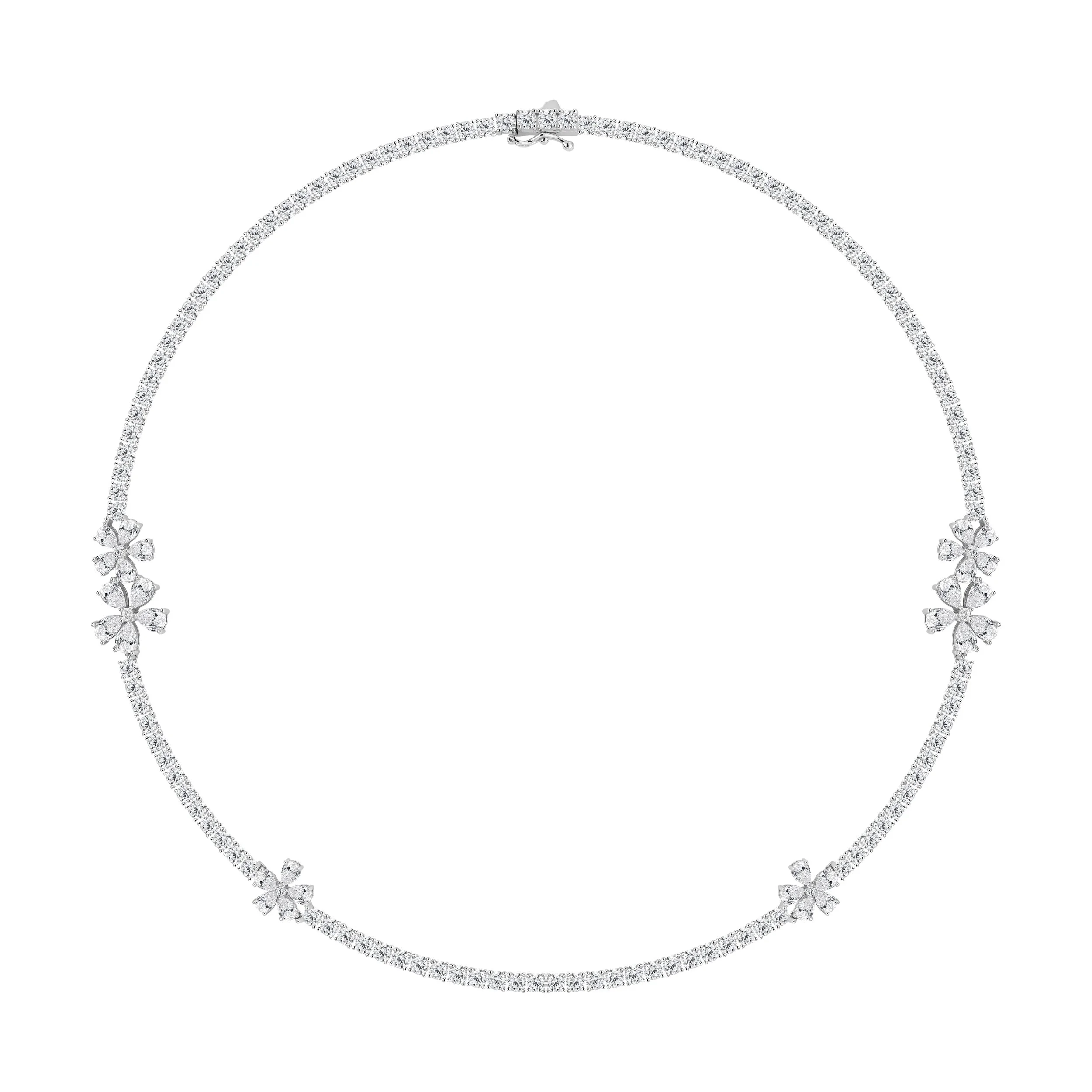 Cubic Zirconia & Platinum Over Sterling Silver Flower Tennis Necklace