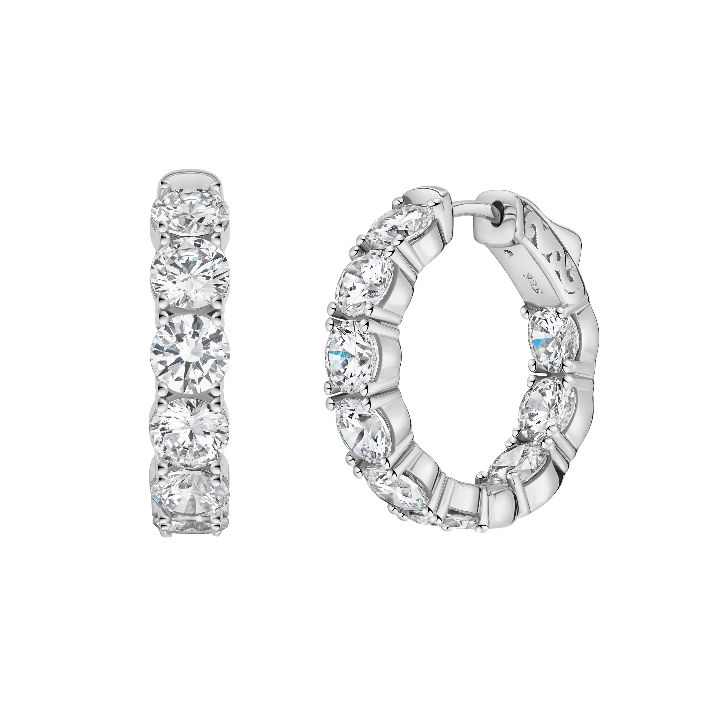 Inside-Out Cubic Zirconia & Platinum Over Sterling Silver Hoop Earrings; Medium