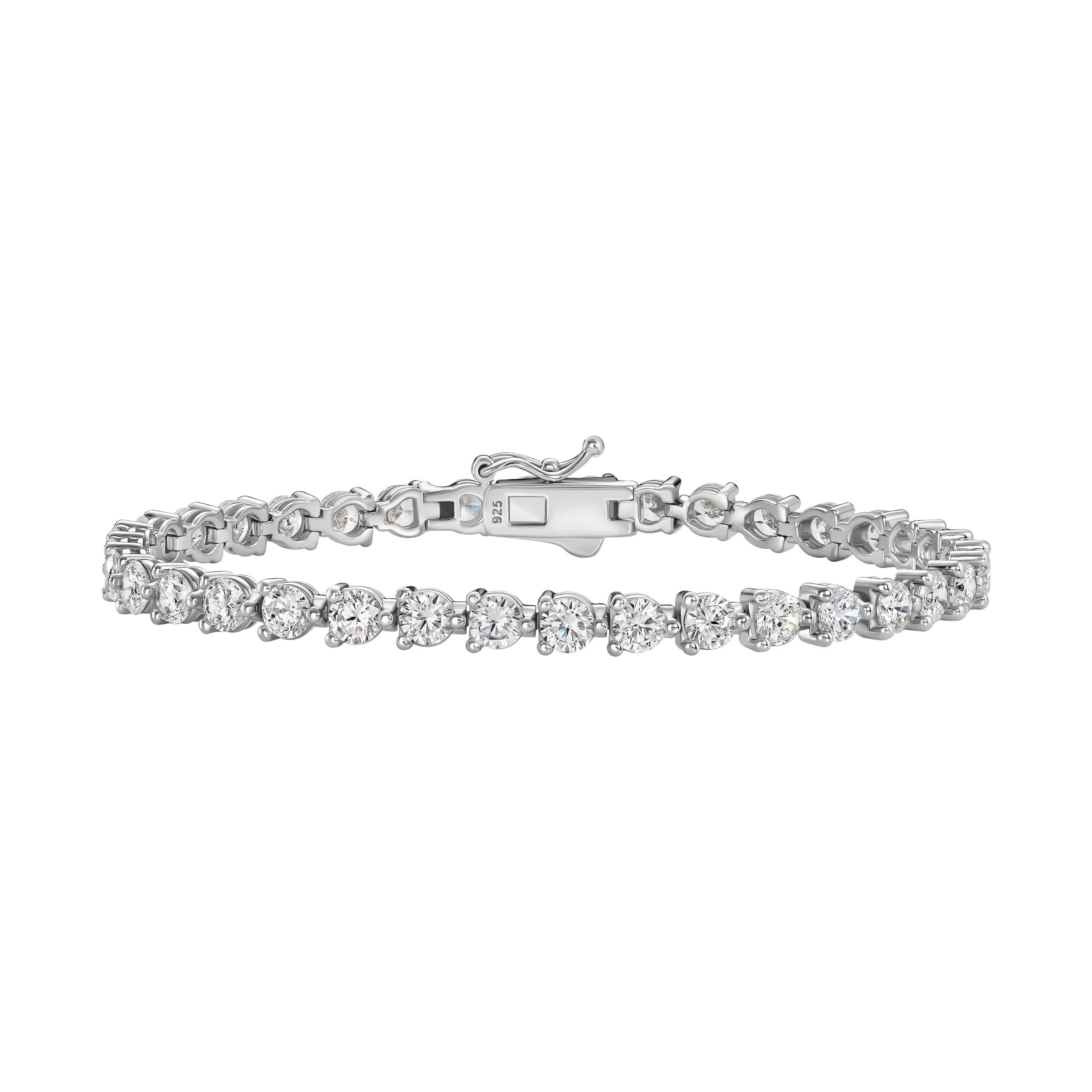 Cubic Zirconia & Platinum Over Sterling 3-Prong, 4mm Tennis Bracelet
