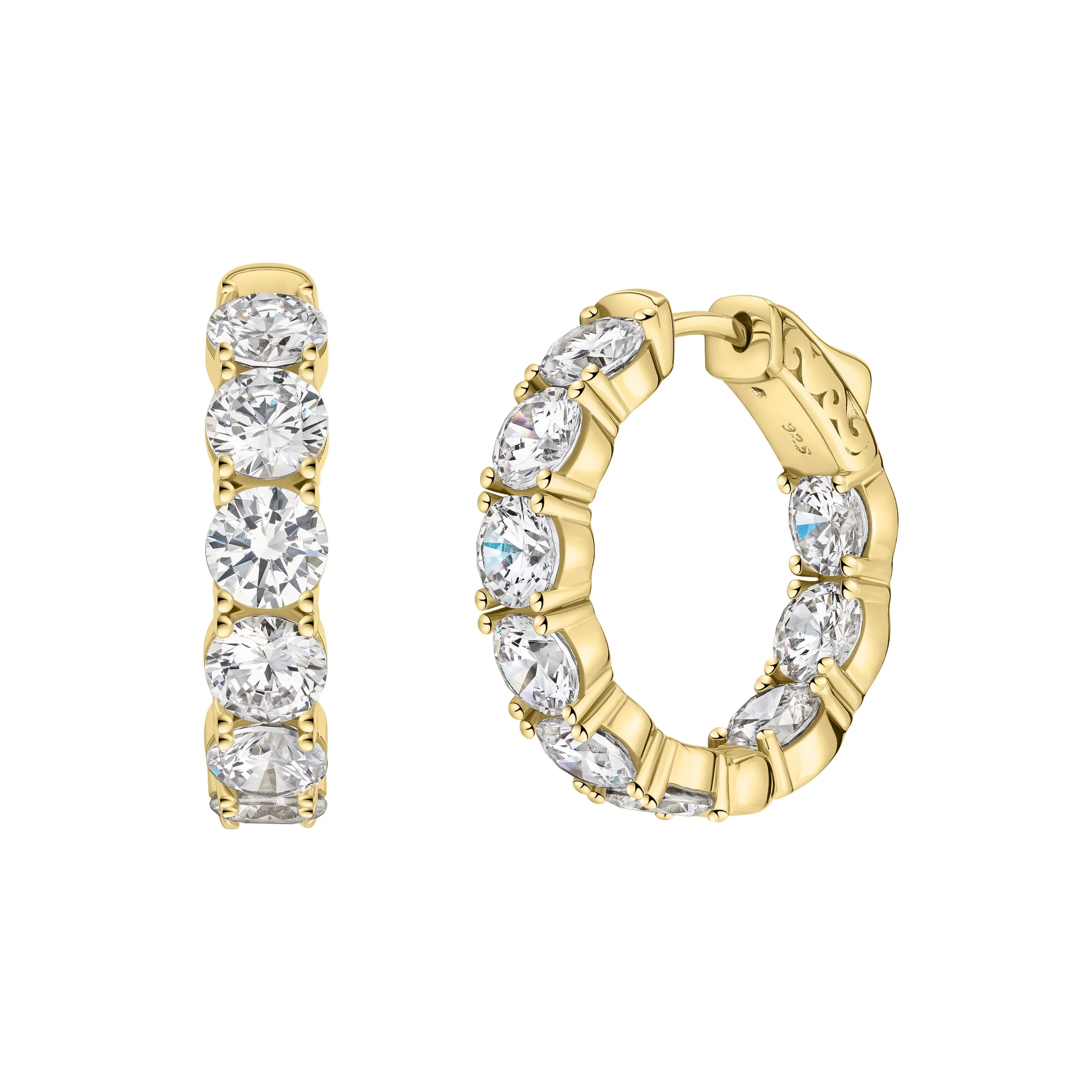 Inside-Out Cubic Zirconia & 18K Yellow Gold Over Sterling Silver Hoop Earrings; Medium