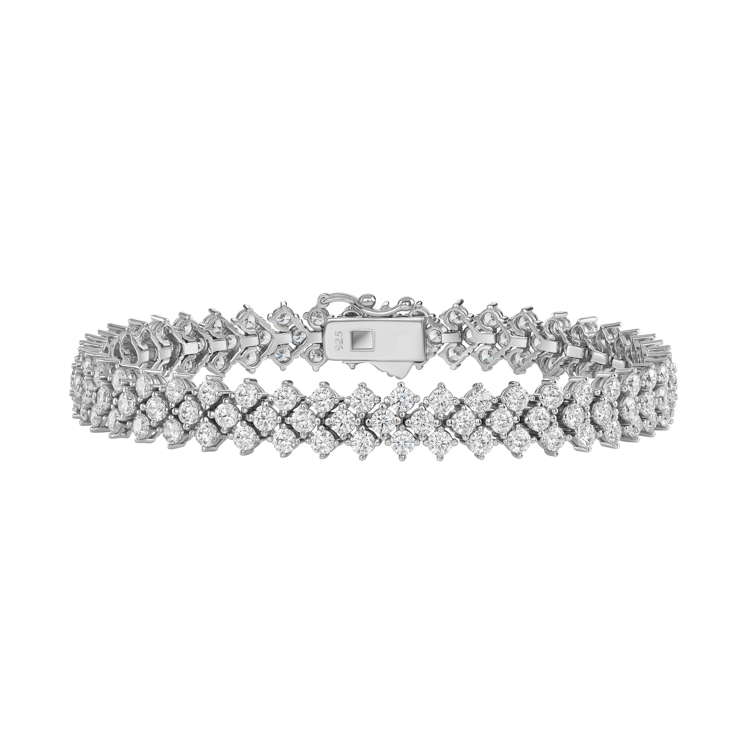 Cubic Zirconia & Platinum Over Sterling, Triple Row Tennis Bracelet
