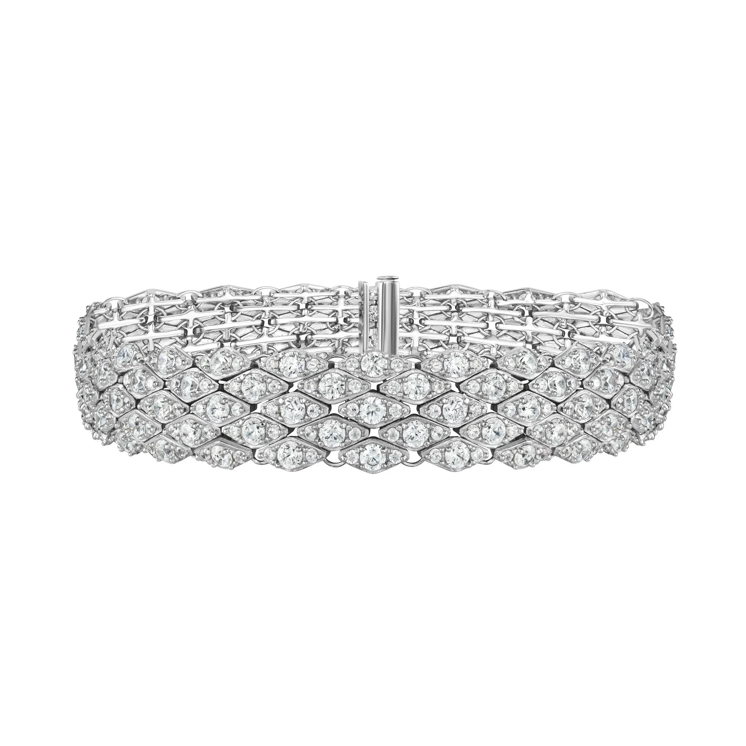 Cubic Zirconia & Platinum Over Sterling Mesh Tennis Bracelet