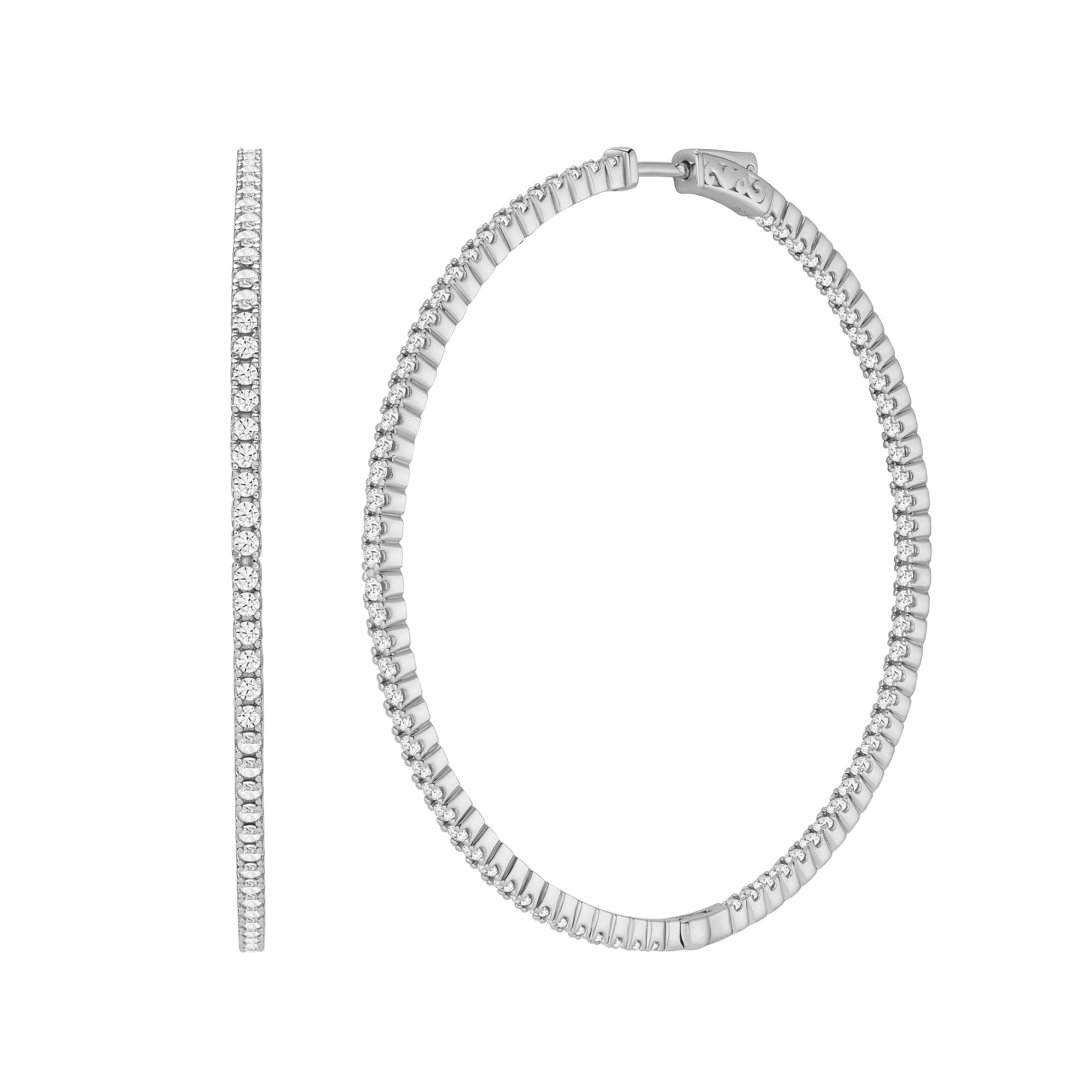 Inside-Out Cubic Zirconia & Platinum Over Sterling Silver Hoop Earrings; Extra-Large