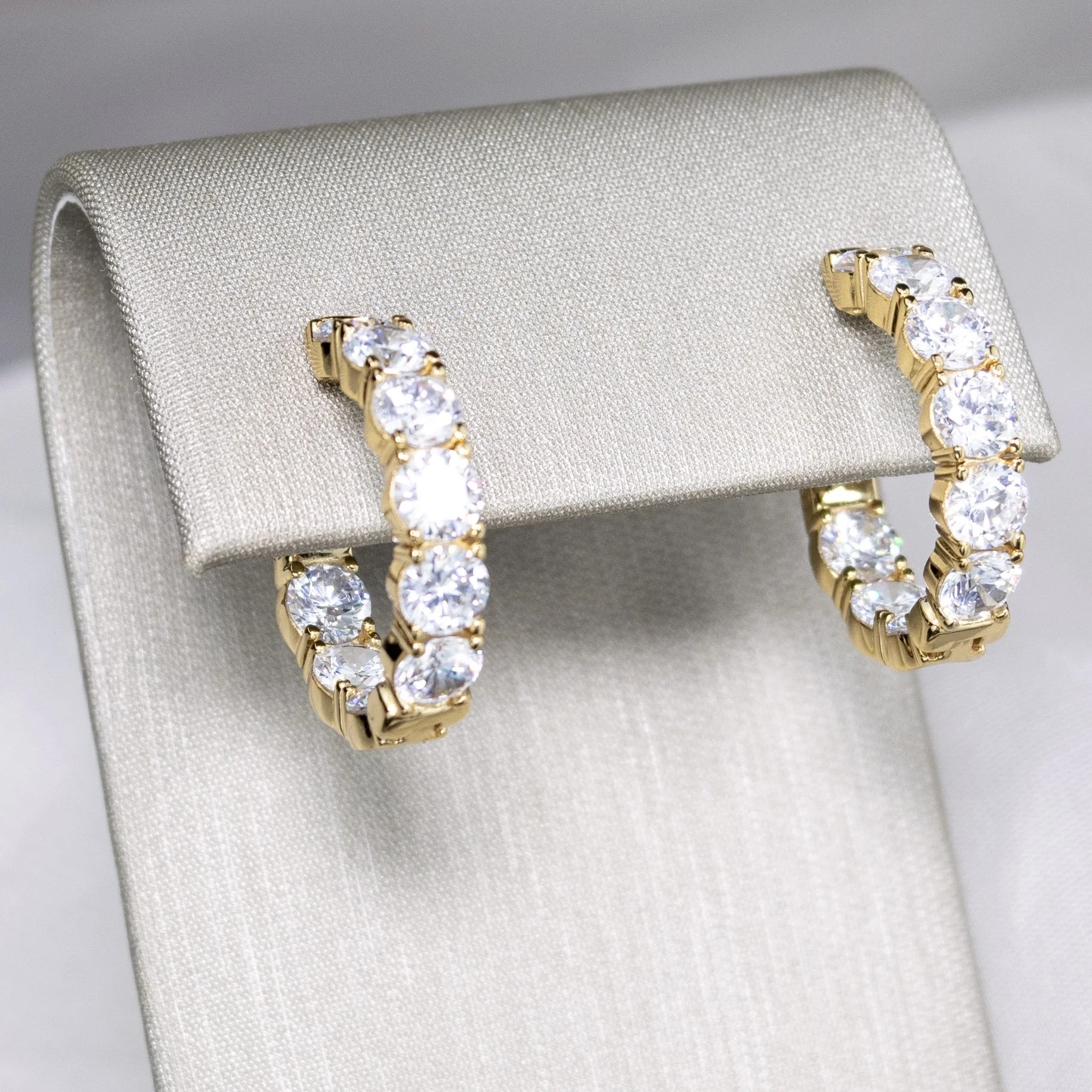 Inside-Outside Cubic Zirconia & 18K Yellow Gold Over Sterling Hoop Earrings