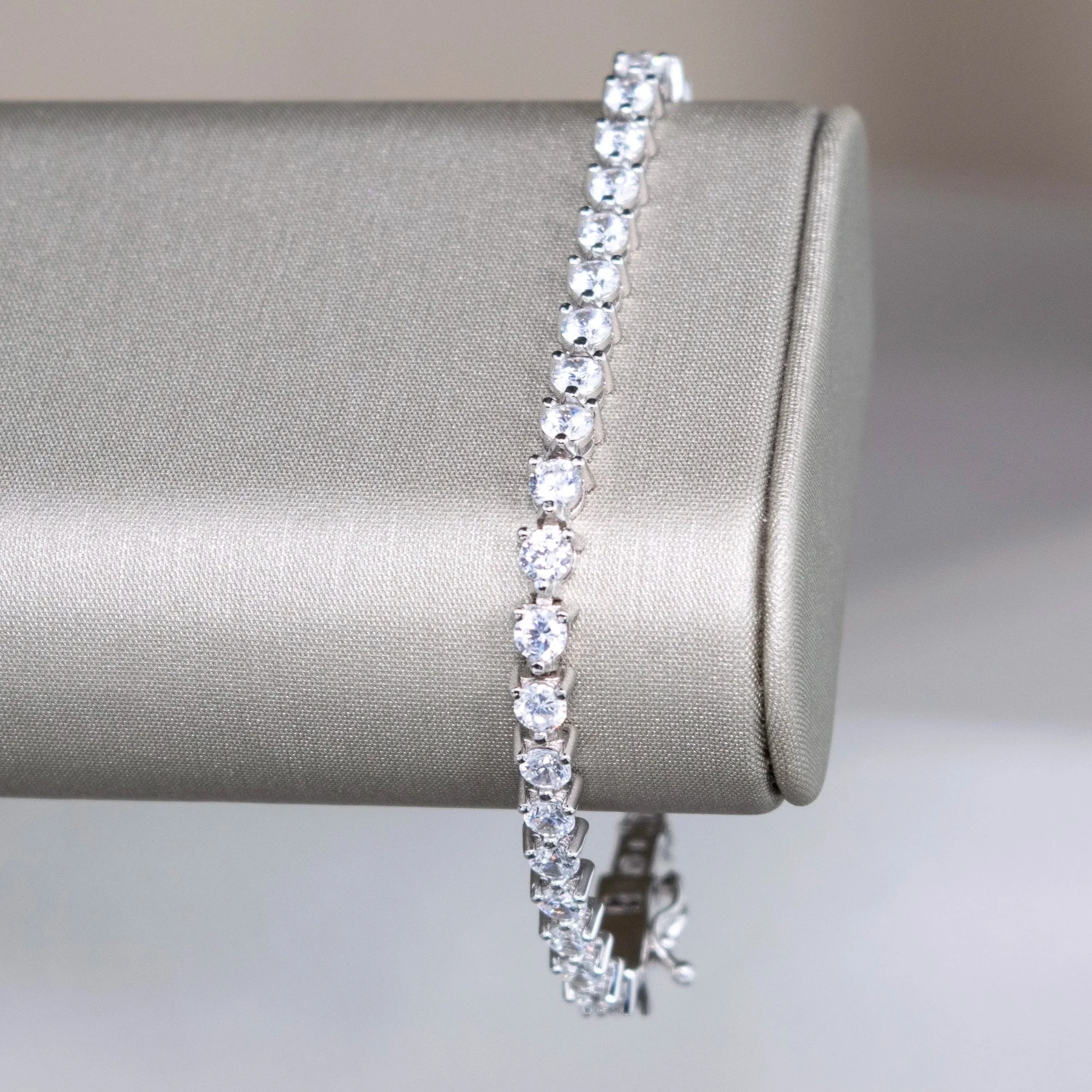 Cubic Zirconia & Platinum Over Sterling 3-Prong Tennis Bracelet