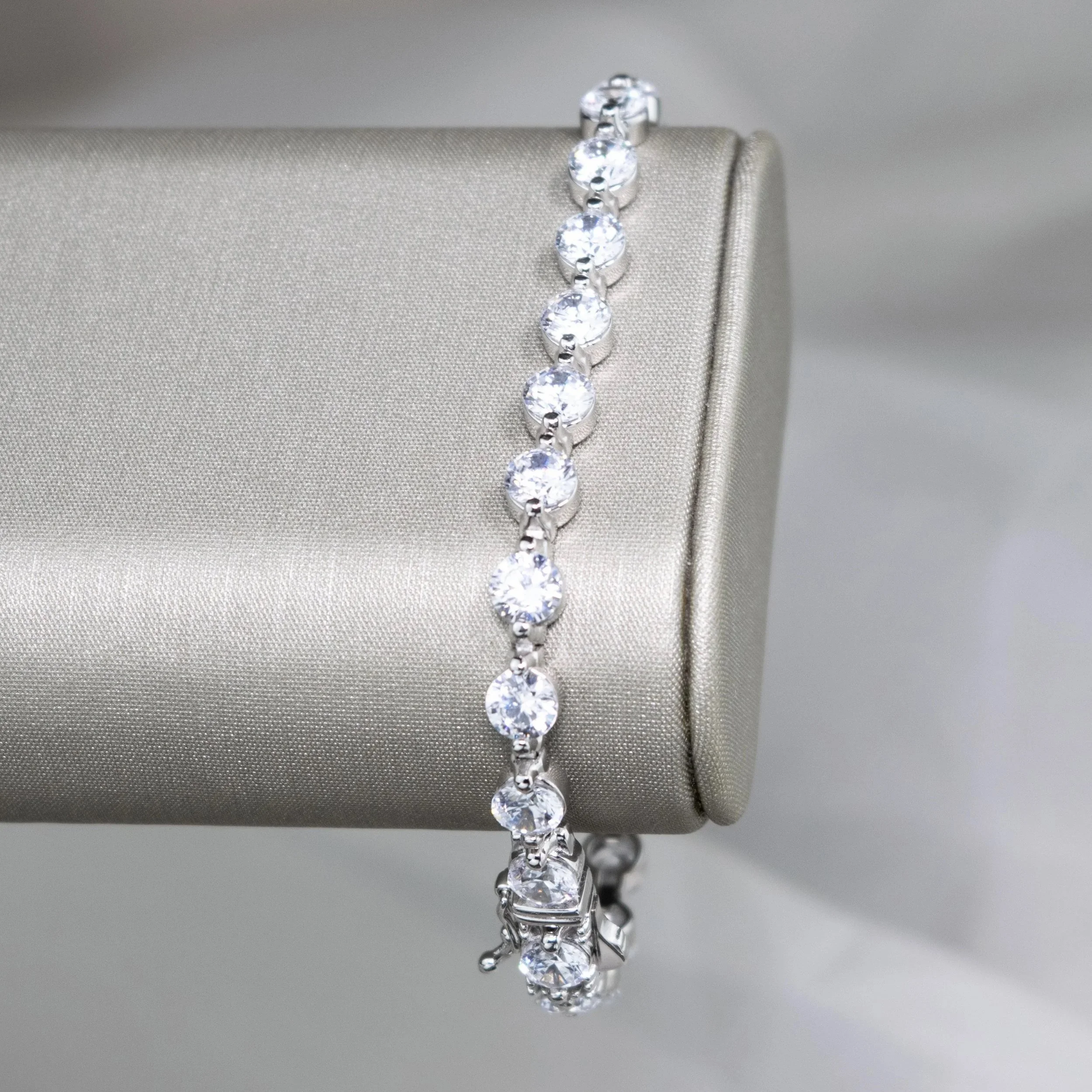Cubic Zirconia & Platinum Over Sterling 2-Prong Tennis Bracelet