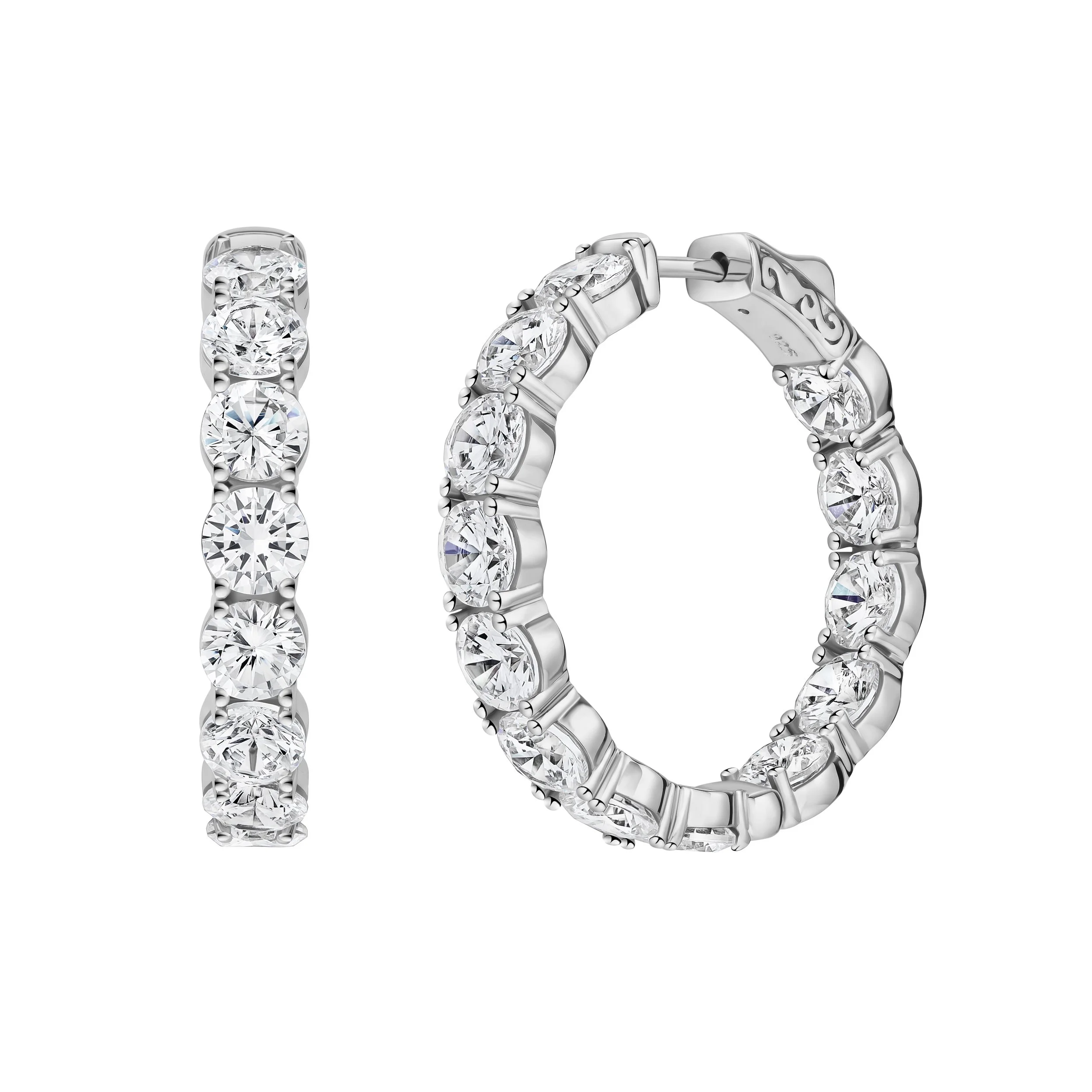 Inside-Out Cubic Zirconia & Platinum Over Sterling Silver Hoop Earrings; Large