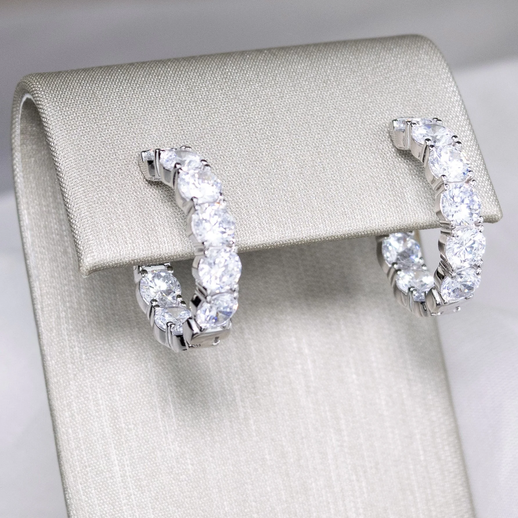 Inside-Outside Cubic Zirconia & Platinum Over Sterling Hoop Earrings