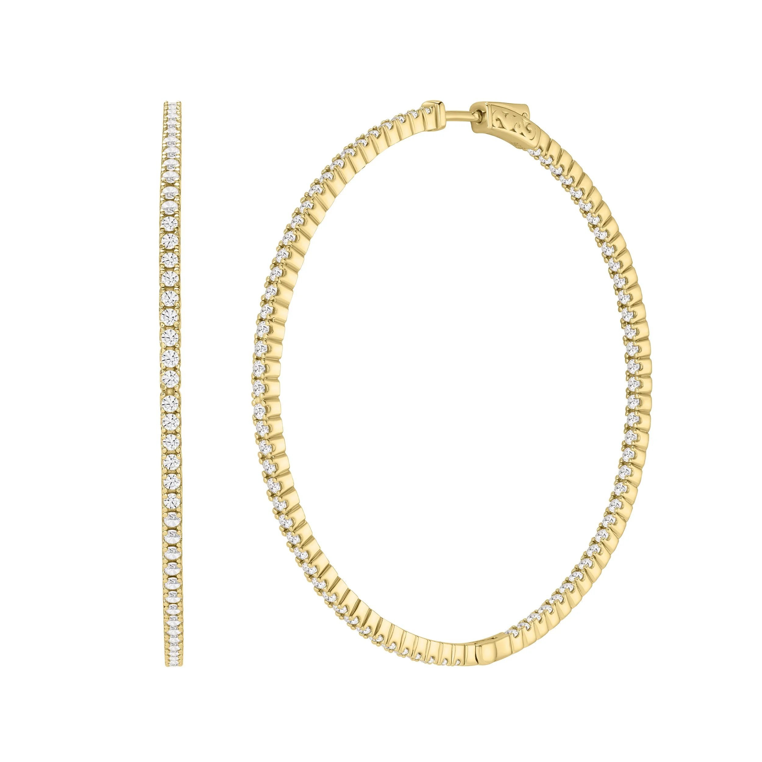 Inside-Out Cubic Zirconia & 18K Yellow Gold Over Sterling Silver Hoop Earrings; Extra-Large