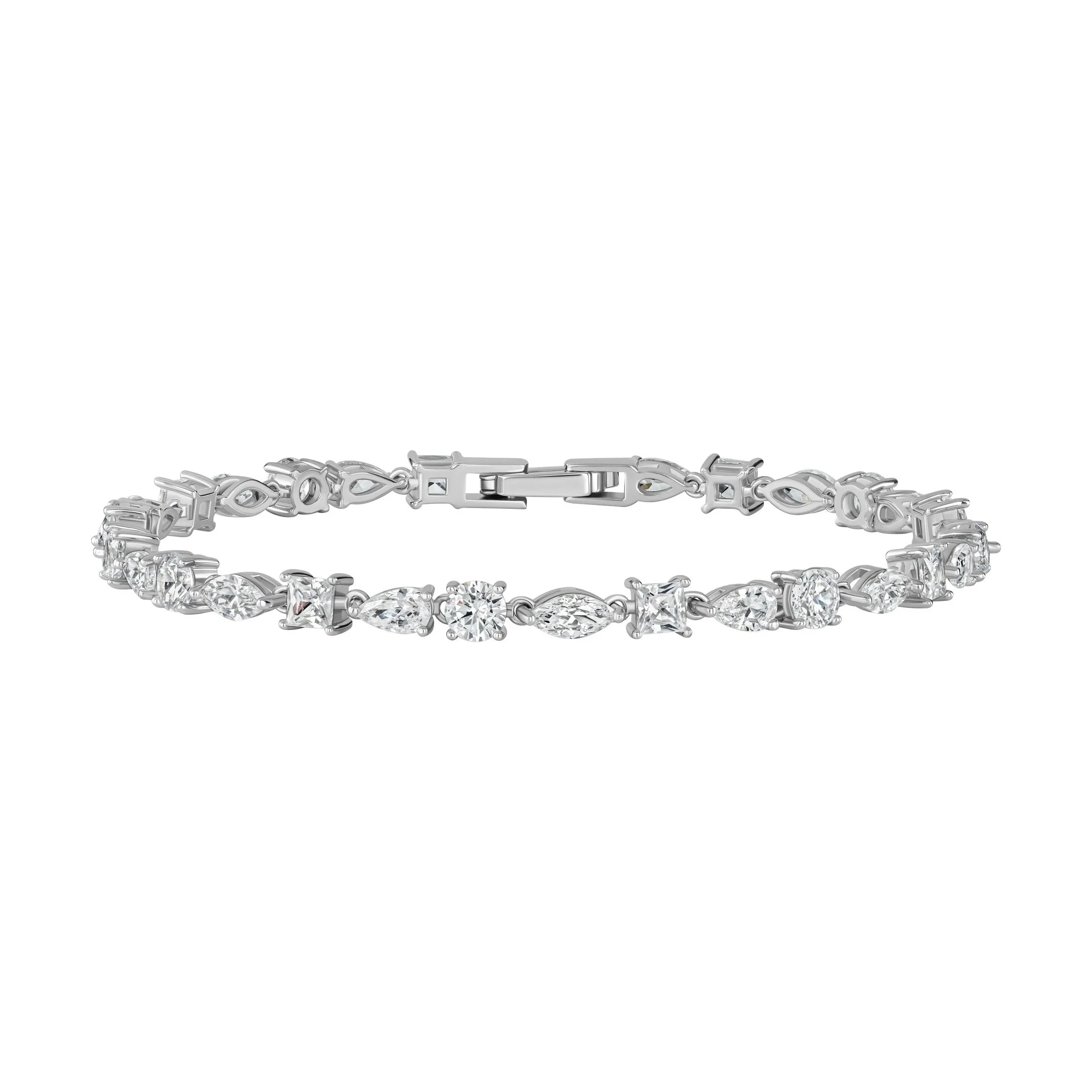 Cubic Zirconia & Platinum Over Sterling, Multi-Cut Tennis Bracelet