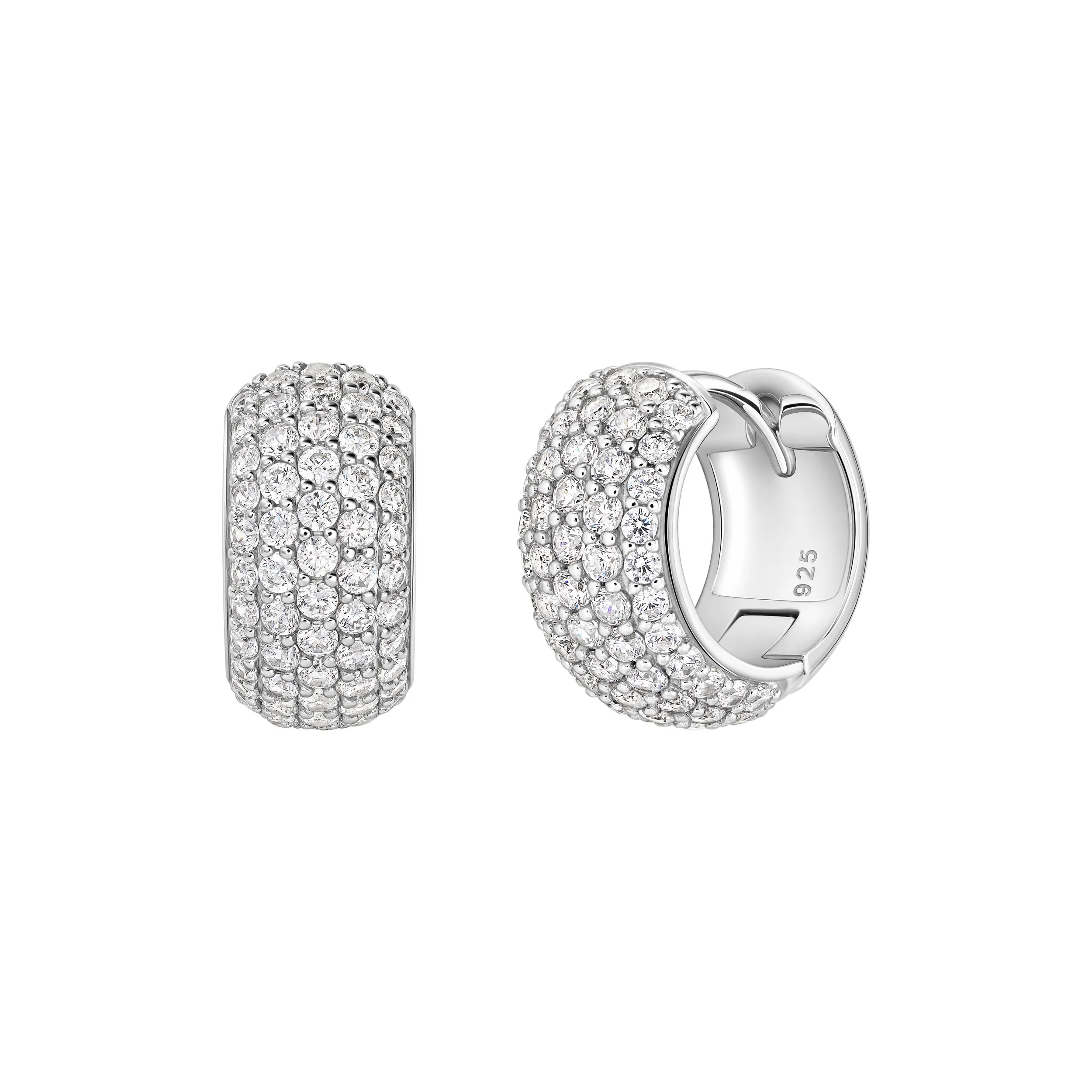 Micro-Pave Cubic Zirconia & Platinum Over Sterling Silver Huggie Hoop Earrings