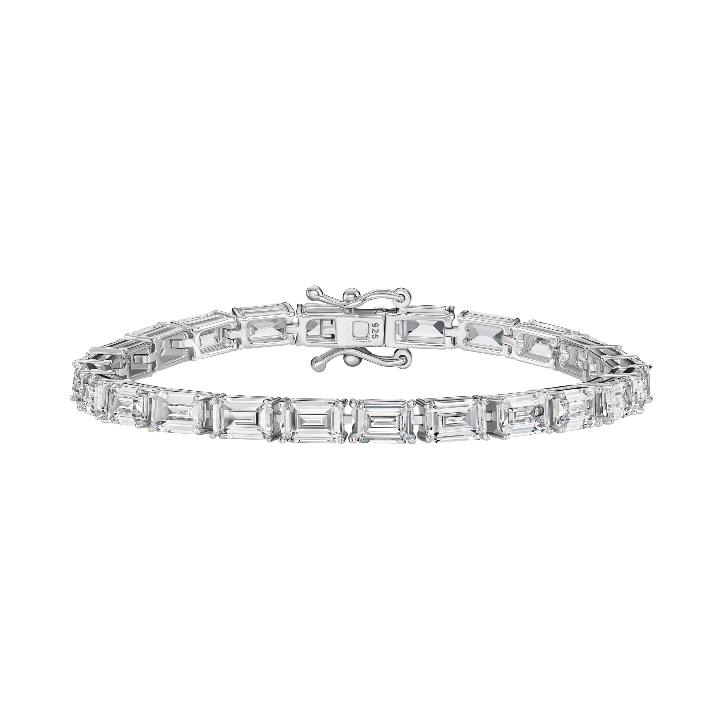 Cubic Zirconia & Platinum Over Sterling, Emerald-Cut Tennis Bracelet