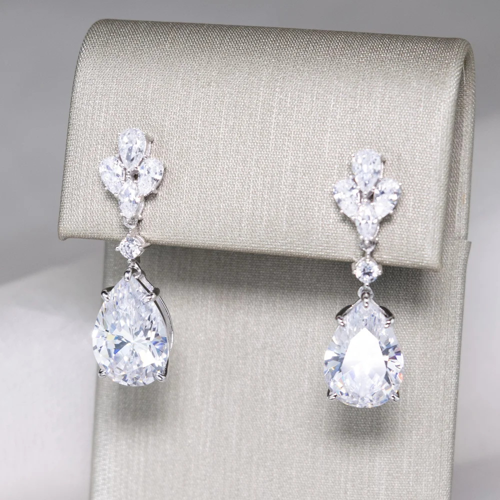 Pear-Cut Cubic Zirconia Platinum Over Sterling Tennis Earrings