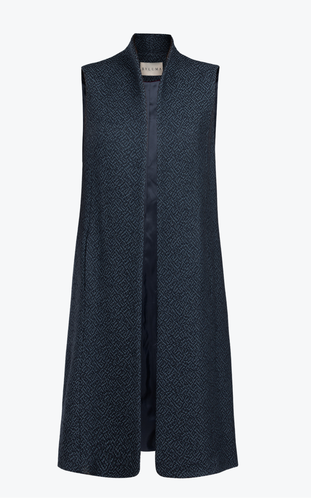 navy blue sleeveless jacket