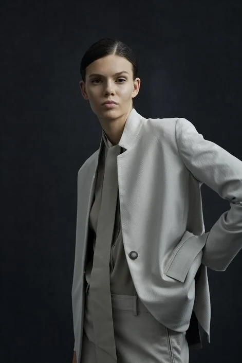 grey longline blazer