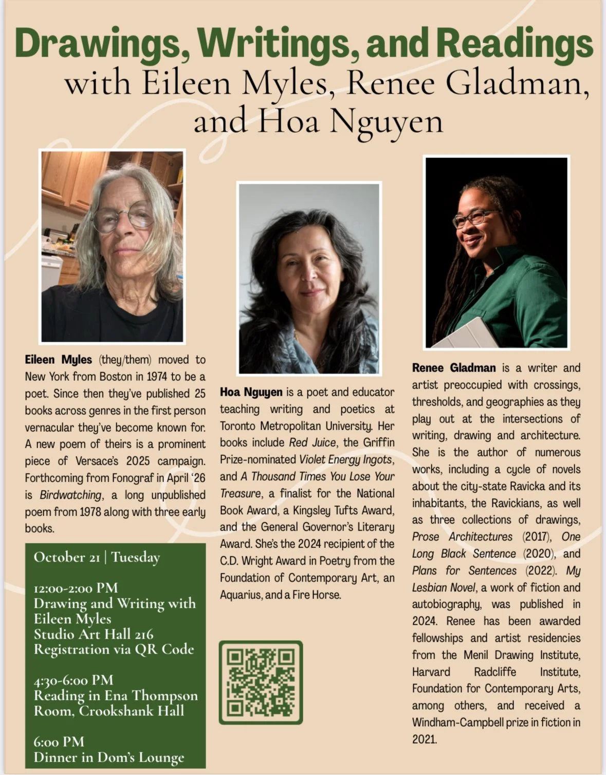 Hoa Nguyen, Eileen Myles, and Renee Gladman Read