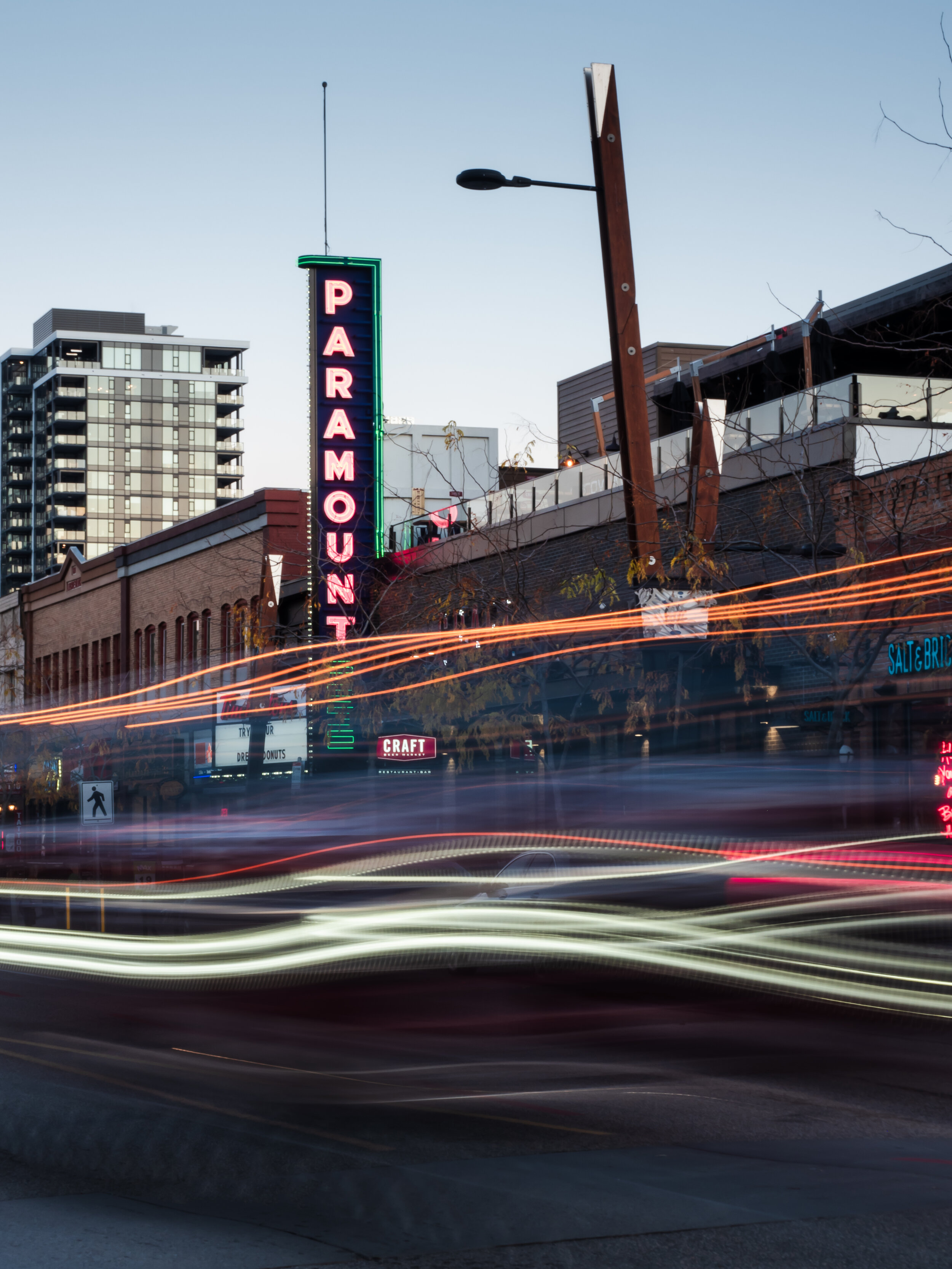 For this photo I stood at corner across from the Paramount Theatre sign in Kelowna. I wanted to get a motion shot of cars passing by - this was shot handheld at 1.3 seconds!