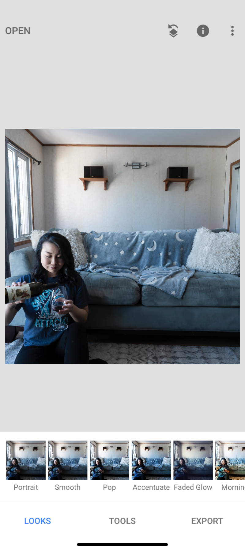 Open up your first image in Snapseed.