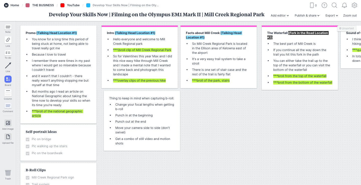 Using Milanote to Plan a Video