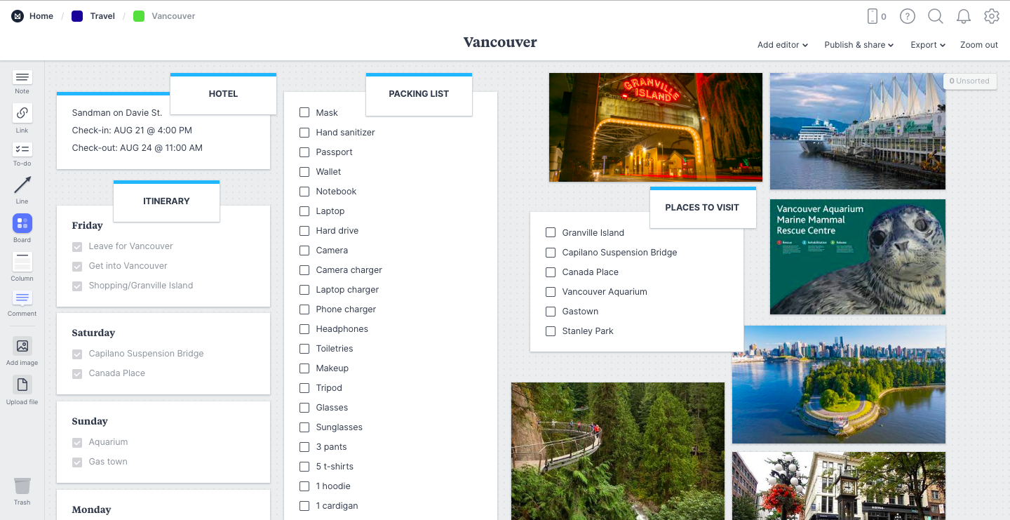 Using Milanote to Plan a Vacation Trip
