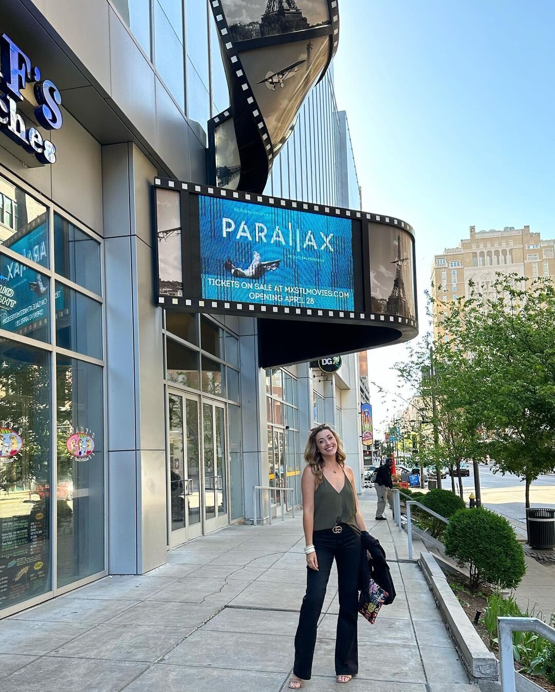Our beautiful and talented @hattiekpsmith under our Parallax marquee at @mxstlmovies. We loved getting to take our very special movie to the hometown of one of our stars. Thank you, St. Louis!

If you've seen parallax, drop us a review! Send all revi
