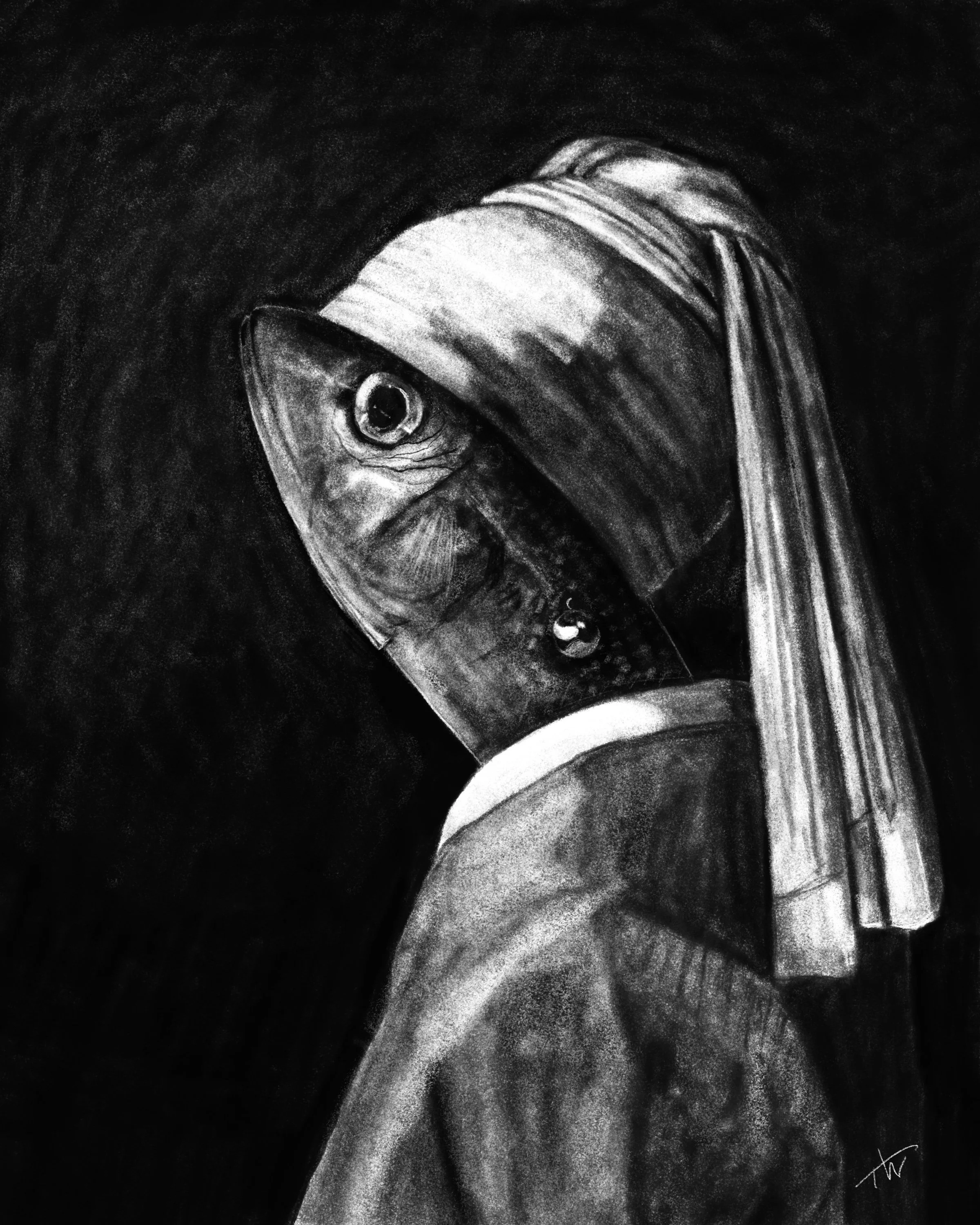 A Fish out of Water Series: Girl with a Pearl Earring
-digital illustration