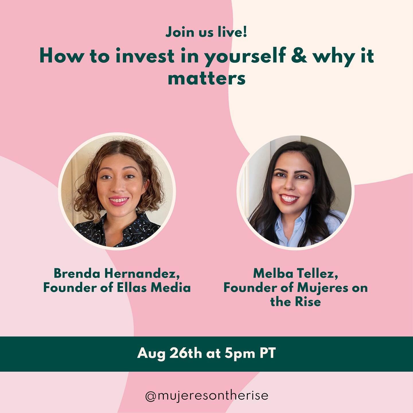 Mujeres, we are going live with our amiga @bren_jai from @ellasmedia__. Join us today at 5 pm PT to learn some great ways to invest in yourself and why it&rsquo;s so important. We hope to see you there! 🥰