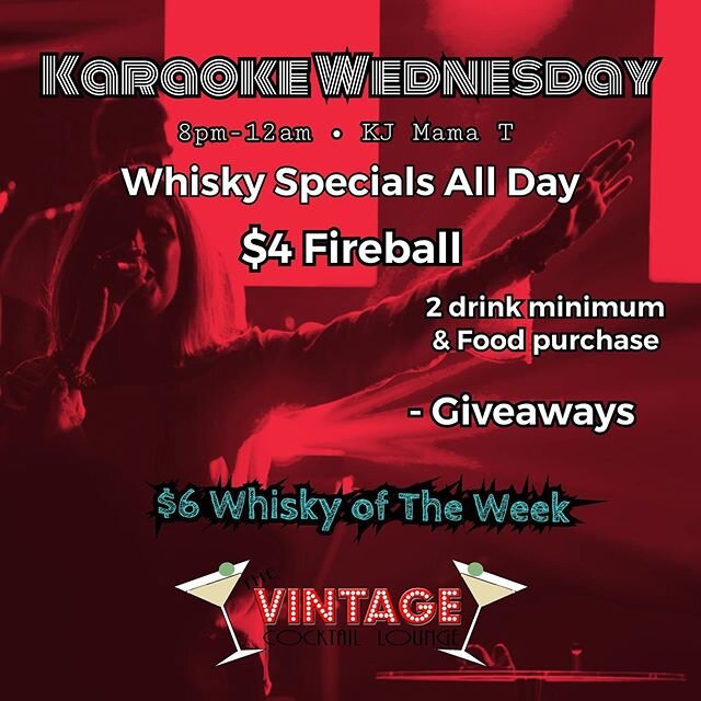 JOIN US FOR KARAOKE 8pm-12am &bull; Bar opens at 4pm &bull; KJ MAMA T  @mamaf_ingt on the mic &bull; 🎤 Comfort Food Menu - Full Bar &bull; 
See you soon! 🏆BEST DIVE BAR OC -Winner
🍸THE SWANKIEST DIVE 
#TheVintage8550
#MYLOCALSOCIALLOUNGE 💯
💣
🎶
