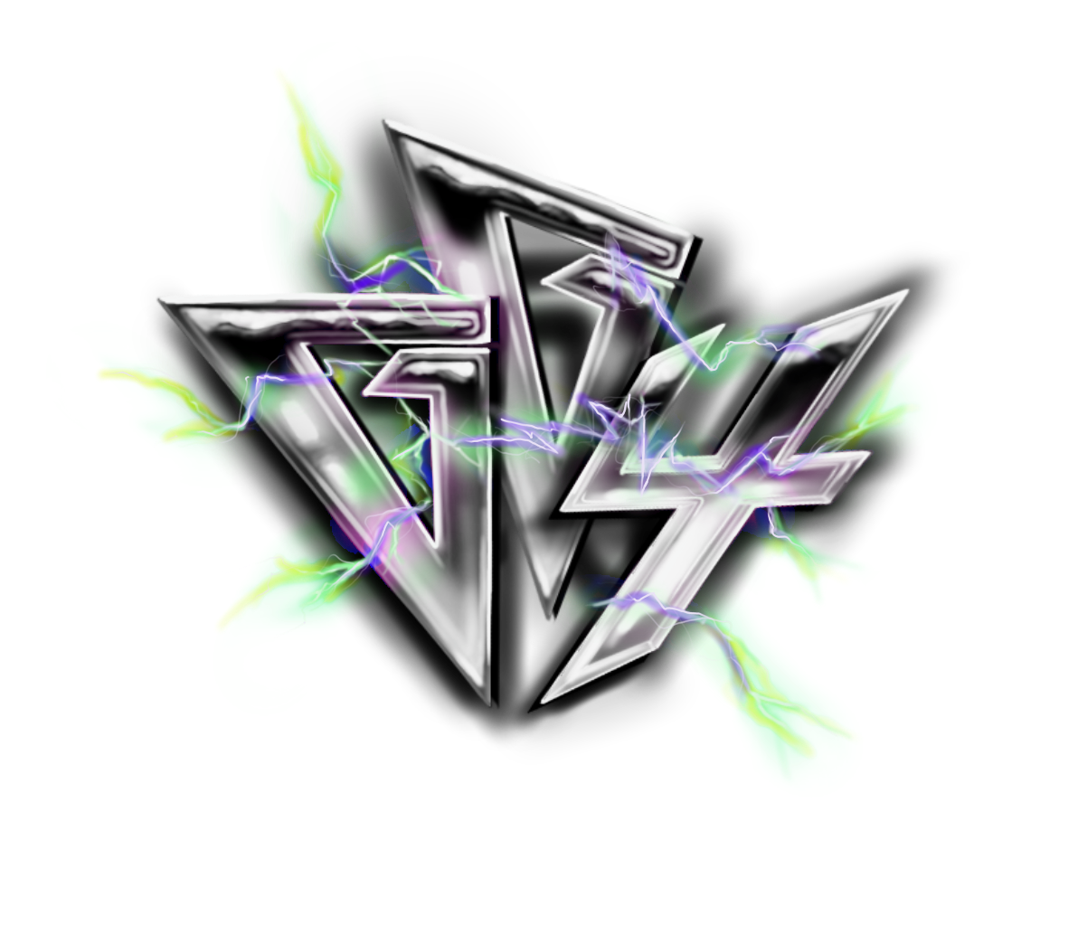 Wonderbrett GG4 strain logo, a chrome triangular geometric icon with green and purple lightning bolt accents