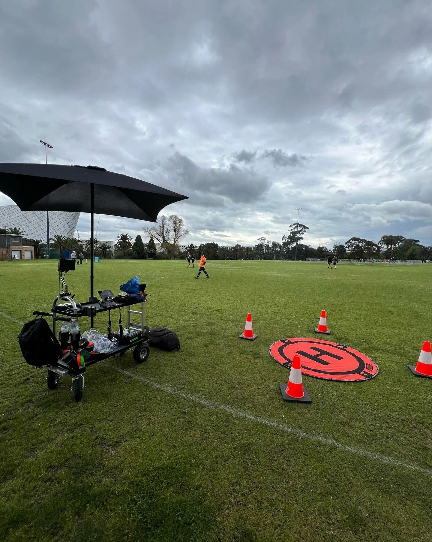 Check out LVM&rsquo;s forward operating station for drone shoots 👀

A tight two-person crew (pilot + spotter), live client monitoring, and a sun-smart setup (mum would approve for sure!) 

Everything we need, batteries, backups, and shade keeps us u