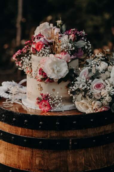 Sarah's wedding cake with barrel.JPG