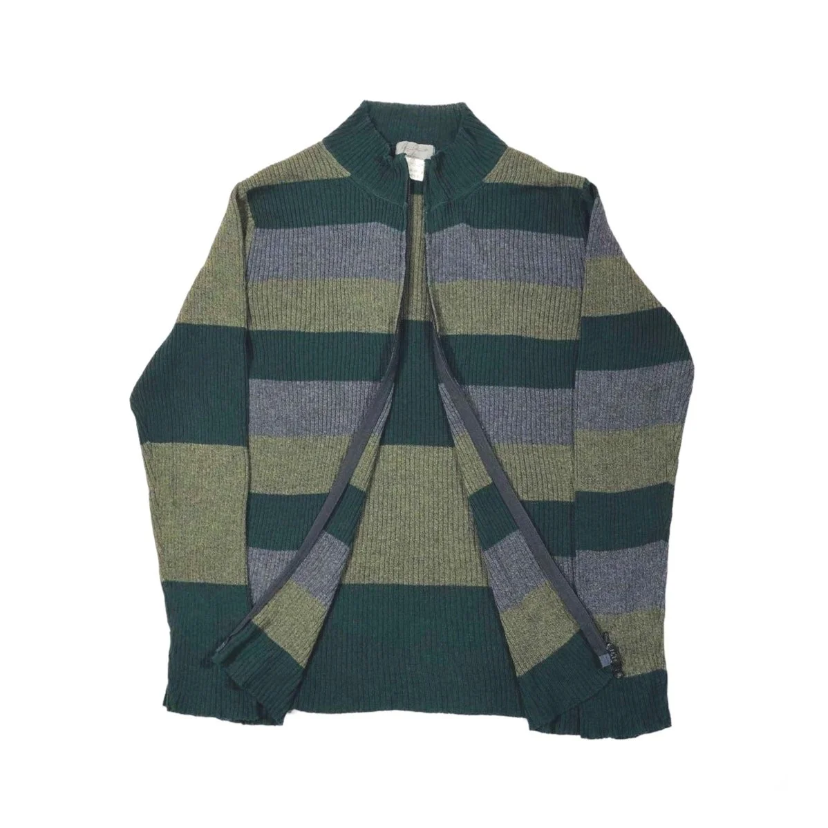 Yohji Yamamoto Autumn Winter 1998 Preproduction Sample, Horizontal Stripe Knit Zip-Up, Multi-Color