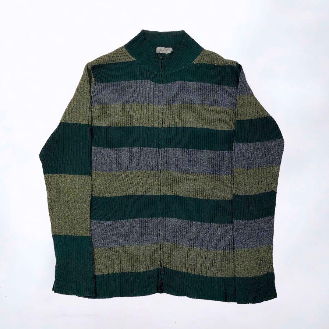Yohji Yamamoto Autumn Winter 1998 Preproduction Sample, Horizontal Stripe Knit Zip-Up, Multi-Color