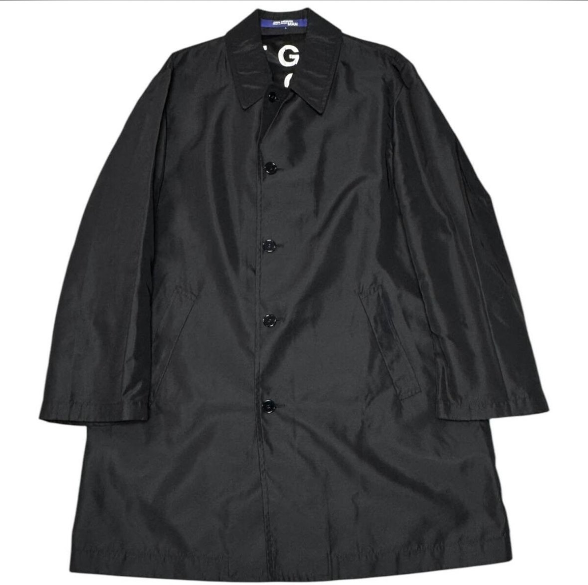 Junya Watanabe Spring Summer 2002 Nylon Poem Long Coat with Print inside the Jacket , Black White Tagged Size Large