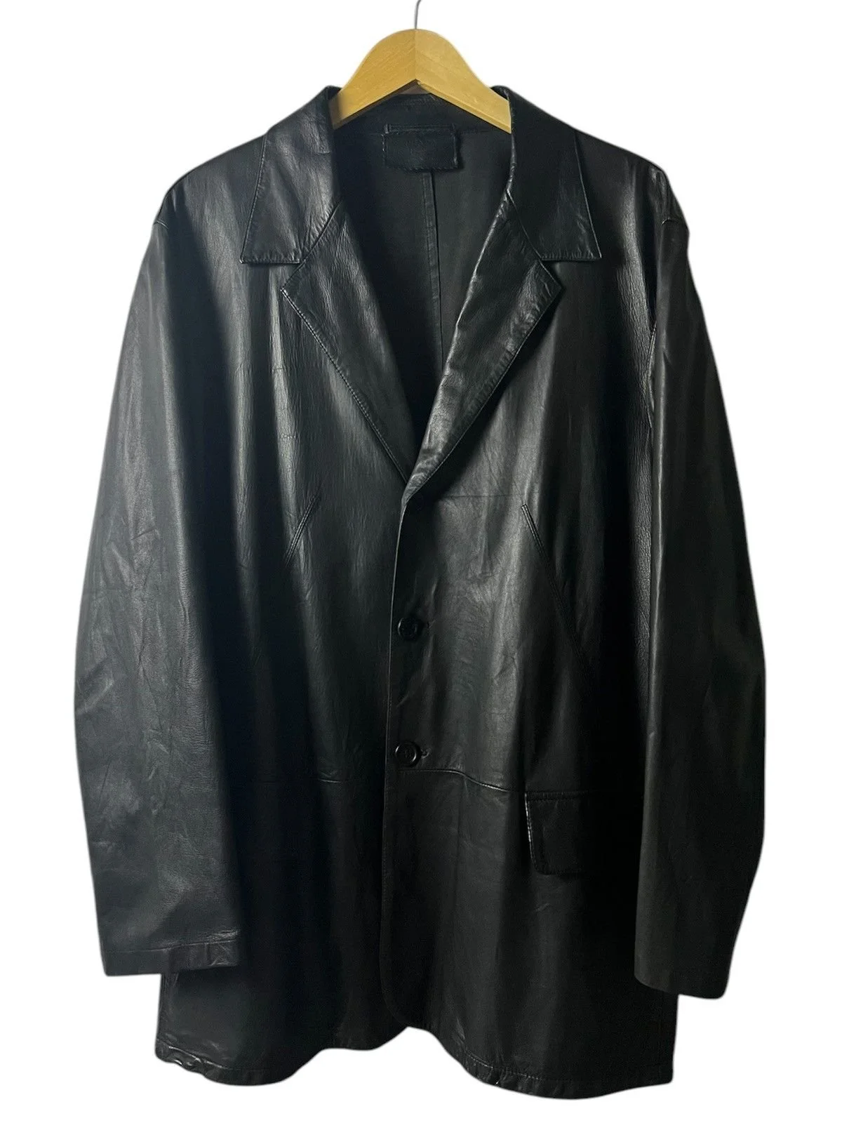 Prada   Vintage Black Leather Blazer Jacket  Pre-2010, possibly late 90s/early 2000s   Condition 8/10   Size 52
